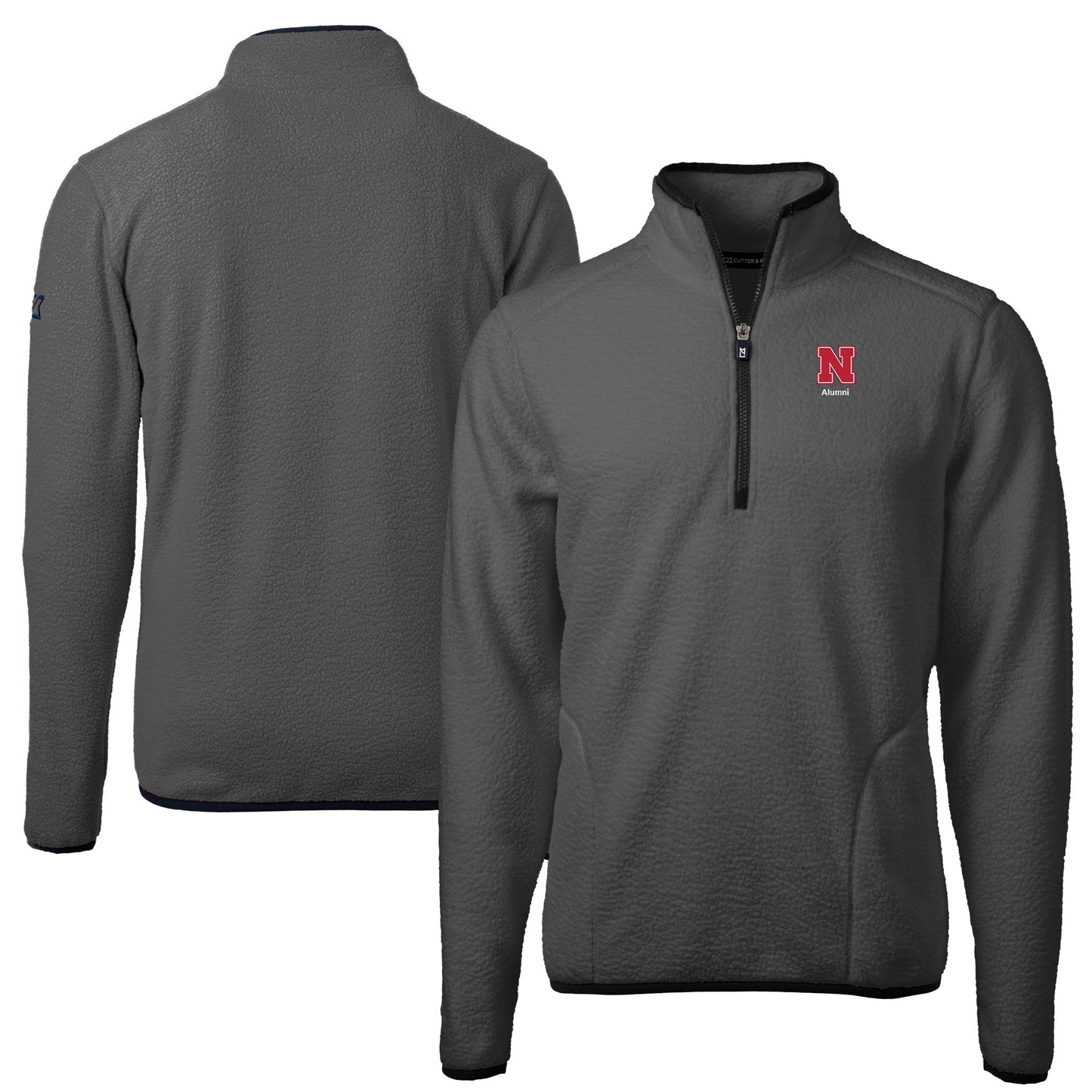 Men's Cutter & Buck Gray Nebraska Huskers Alumni Logo Cascade Eco Sherpa Fleece Quarter-Zip Pullover Jacket