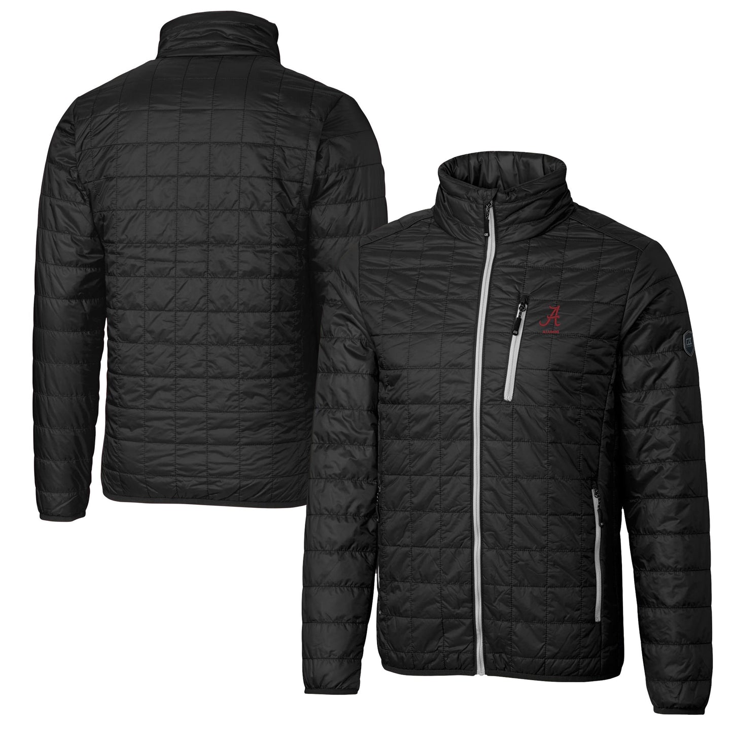 Men's Cutter & Buck Black Alabama Crimson Tide Alumni Logo Rainier PrimaLoft Eco Insulated Full-Zip Puffer Vest