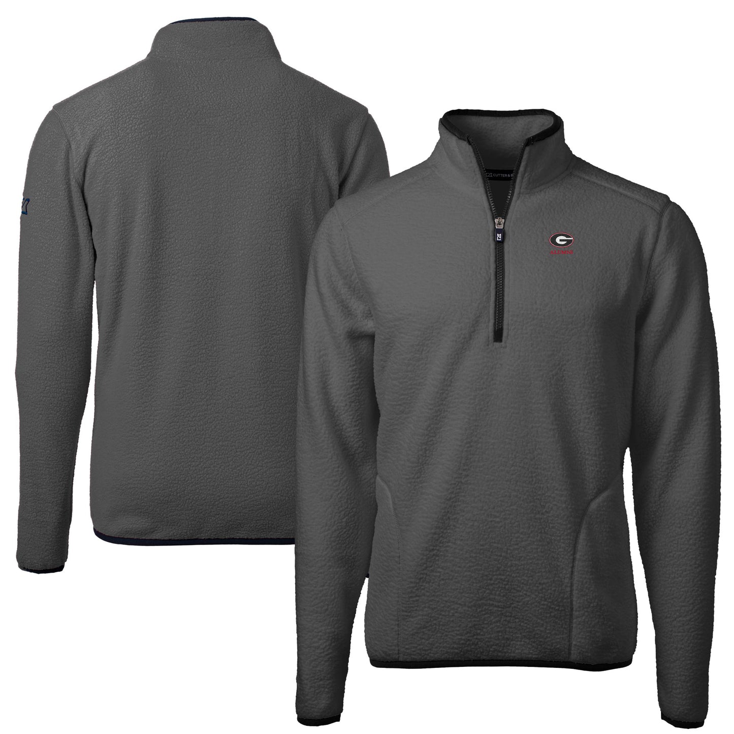 Men's Cutter & Buck Gray Georgia Bulldogs Alumni Logo Cascade Eco Sherpa Fleece Quarter-Zip Pullover Jacket