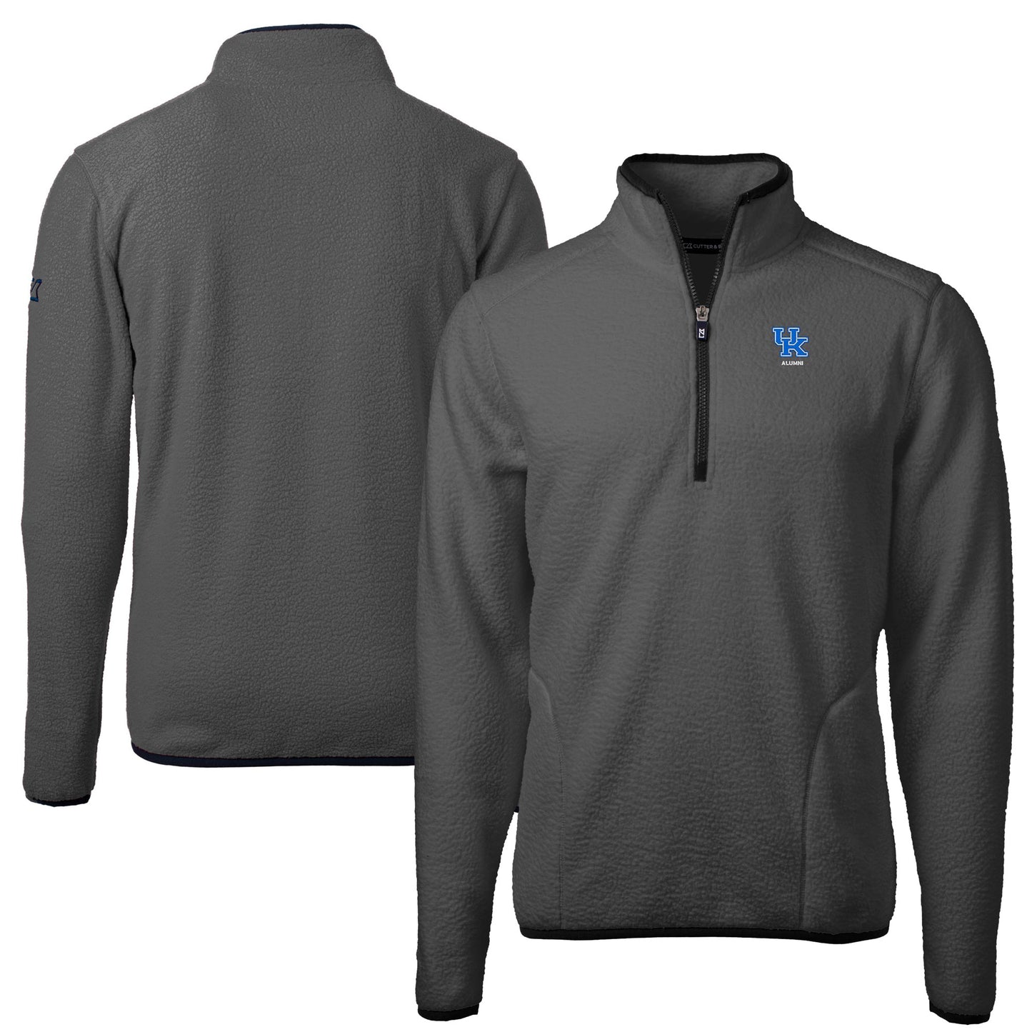 Men's Cutter & Buck Gray Kentucky Wildcats Alumni Logo Cascade Eco Sherpa Fleece Quarter-Zip Pullover Jacket