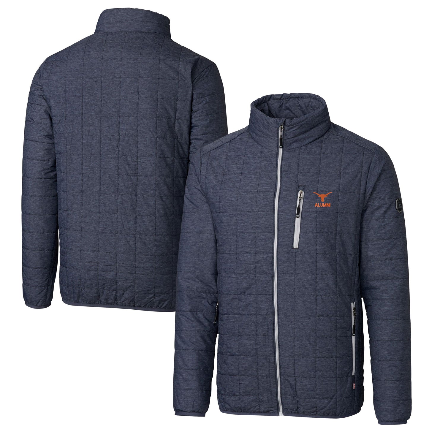 Men's Cutter & Buck Anthracite Texas Longhorns Alumni Logo Rainier PrimaLoft Eco Insulated Full-Zip Puffer Vest