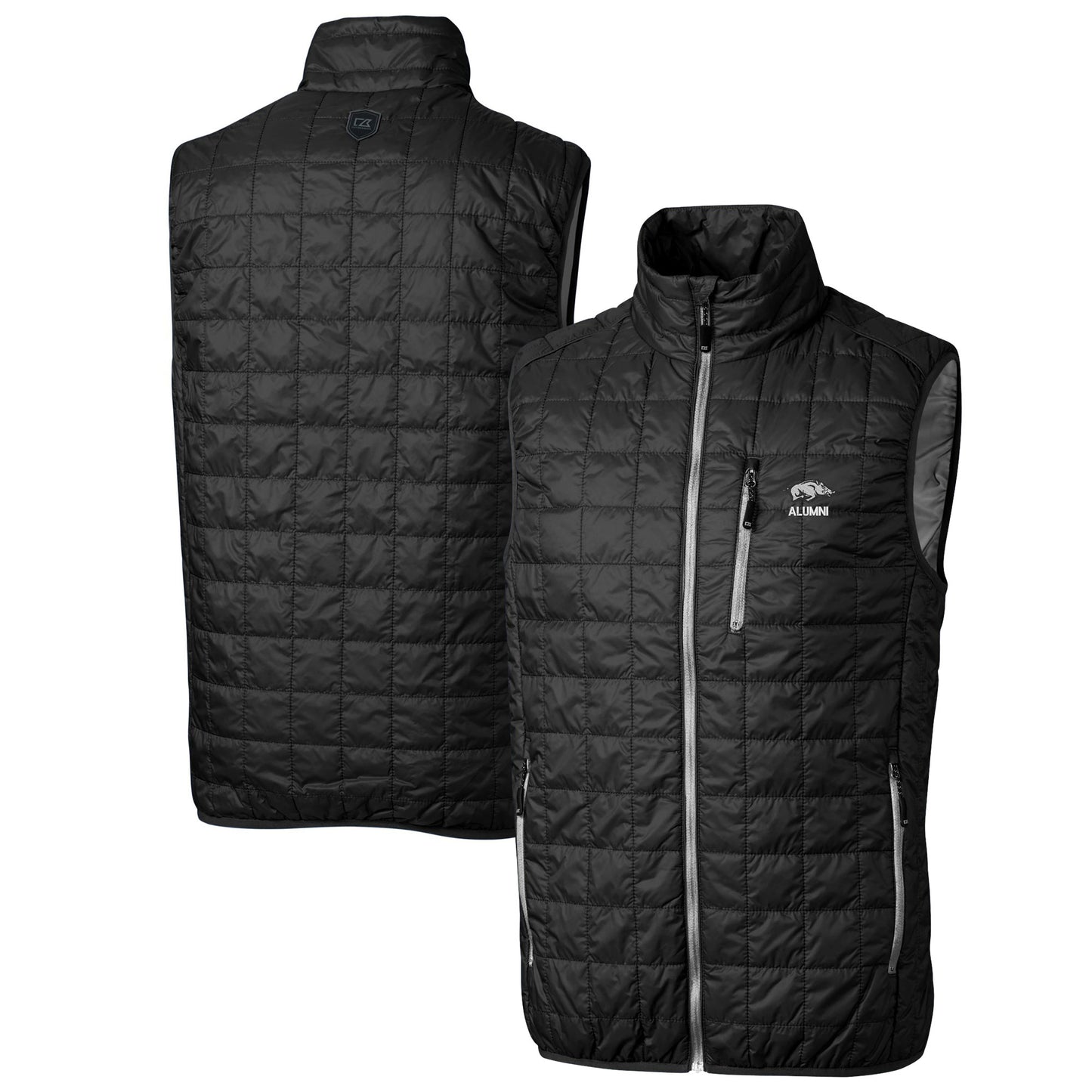 Men's Cutter & Buck Black Arkansas Razorbacks Alumni Logo Rainier PrimaLoft Eco Insulated Full-Zip Puffer Vest