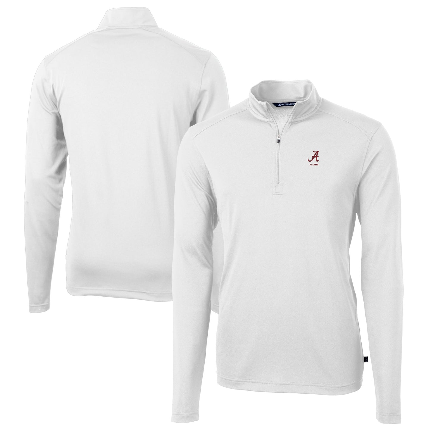 Men's Cutter & Buck White Alabama Crimson Tide Alumni Logo Virtue Eco Pique Recycled Quarter-Zip Pullover Top