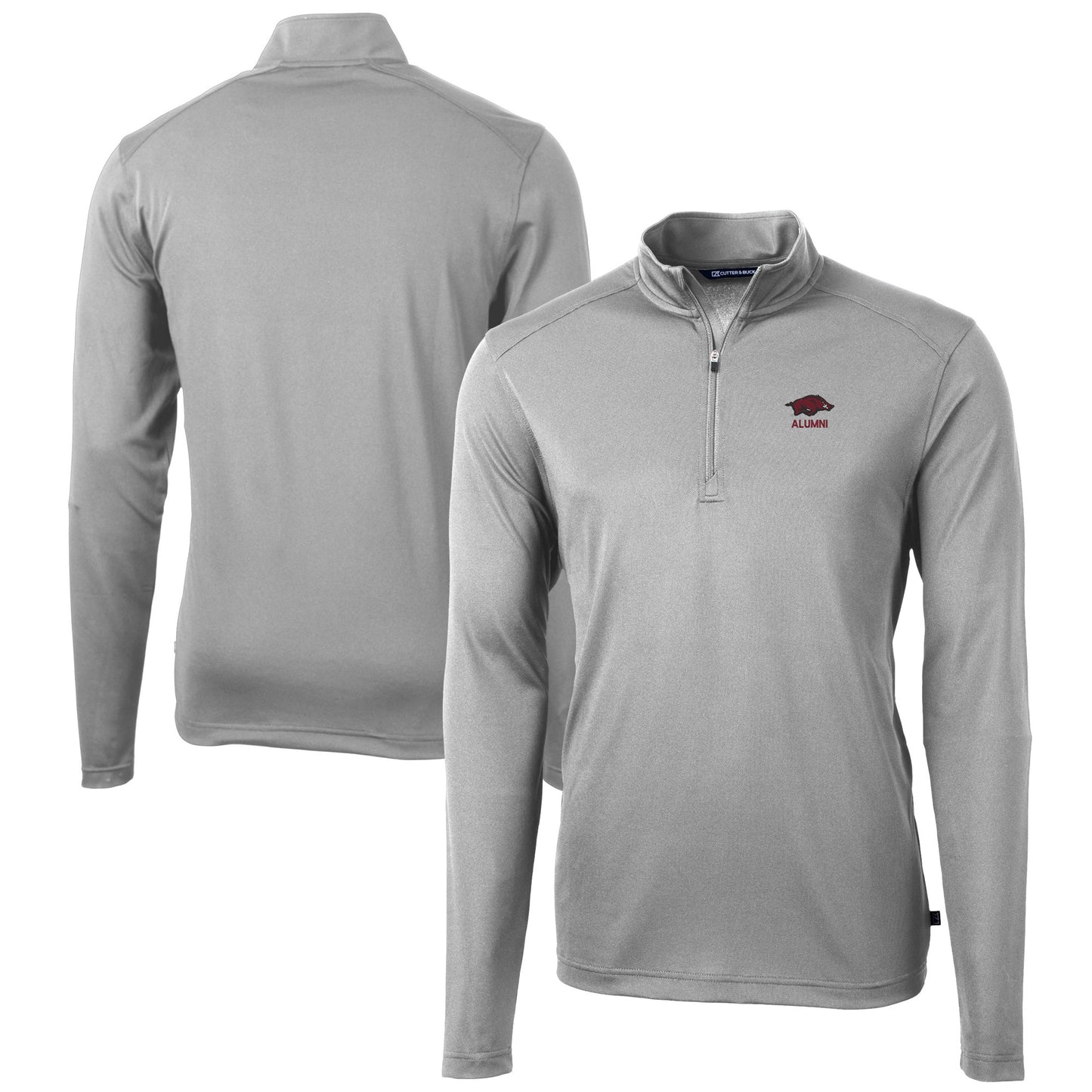 Men's Cutter & Buck Gray Arkansas Razorbacks Alumni Logo Virtue Eco Pique Recycled Quarter-Zip Pullover Top