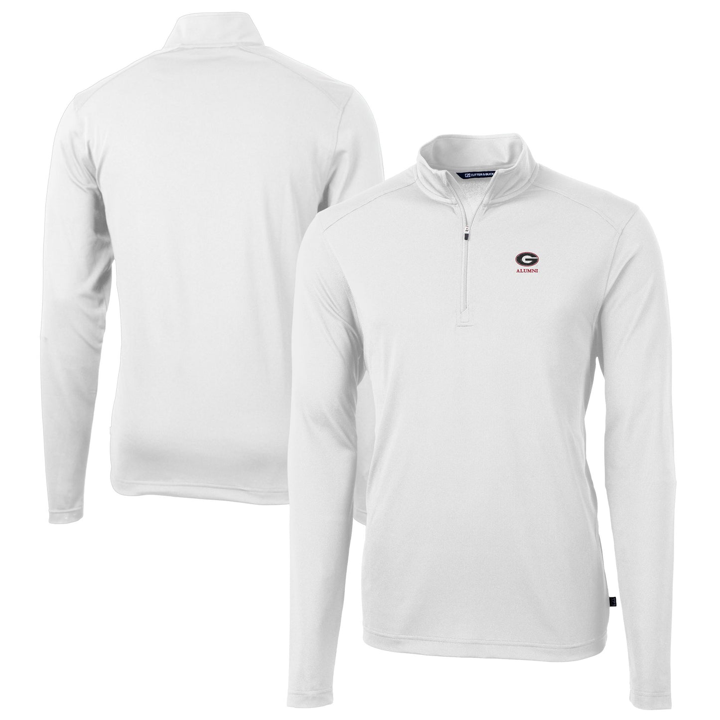 Men's Cutter & Buck White Georgia Bulldogs Alumni Logo Virtue Eco Pique Recycled Quarter-Zip Pullover Top