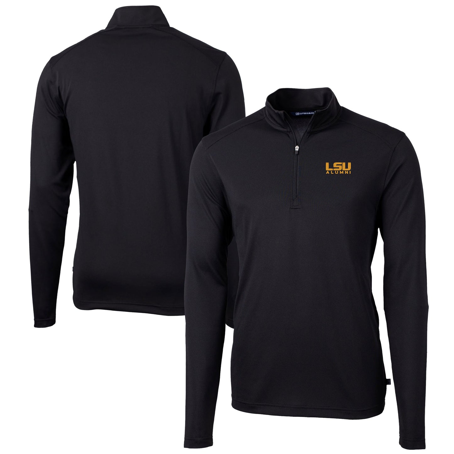Men's Cutter & Buck Black LSU Tigers Alumni Logo Virtue Eco Pique Recycled Quarter-Zip Pullover Top