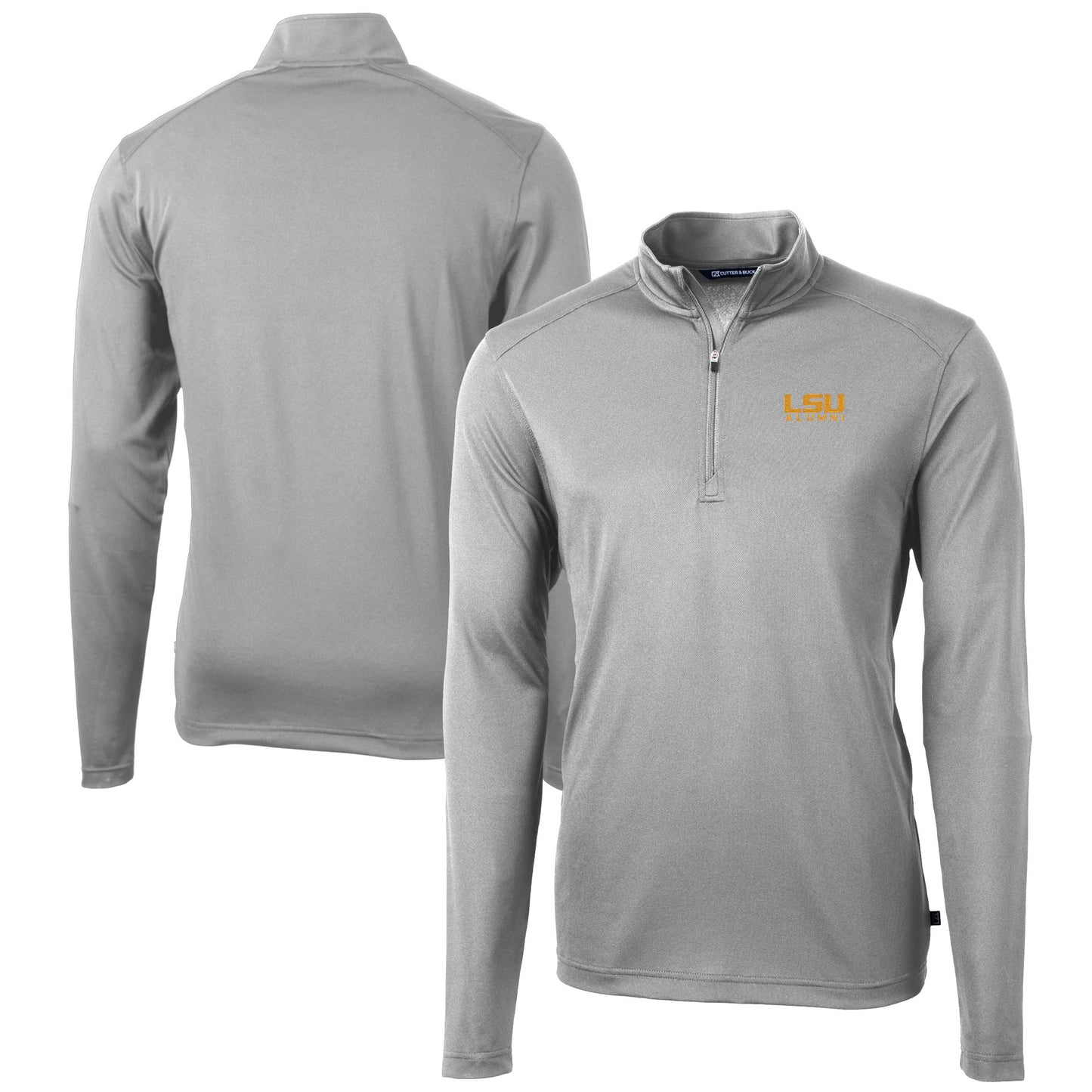 Men's Cutter & Buck Gray LSU Tigers Alumni Logo Virtue Eco Pique Recycled Quarter-Zip Pullover Top