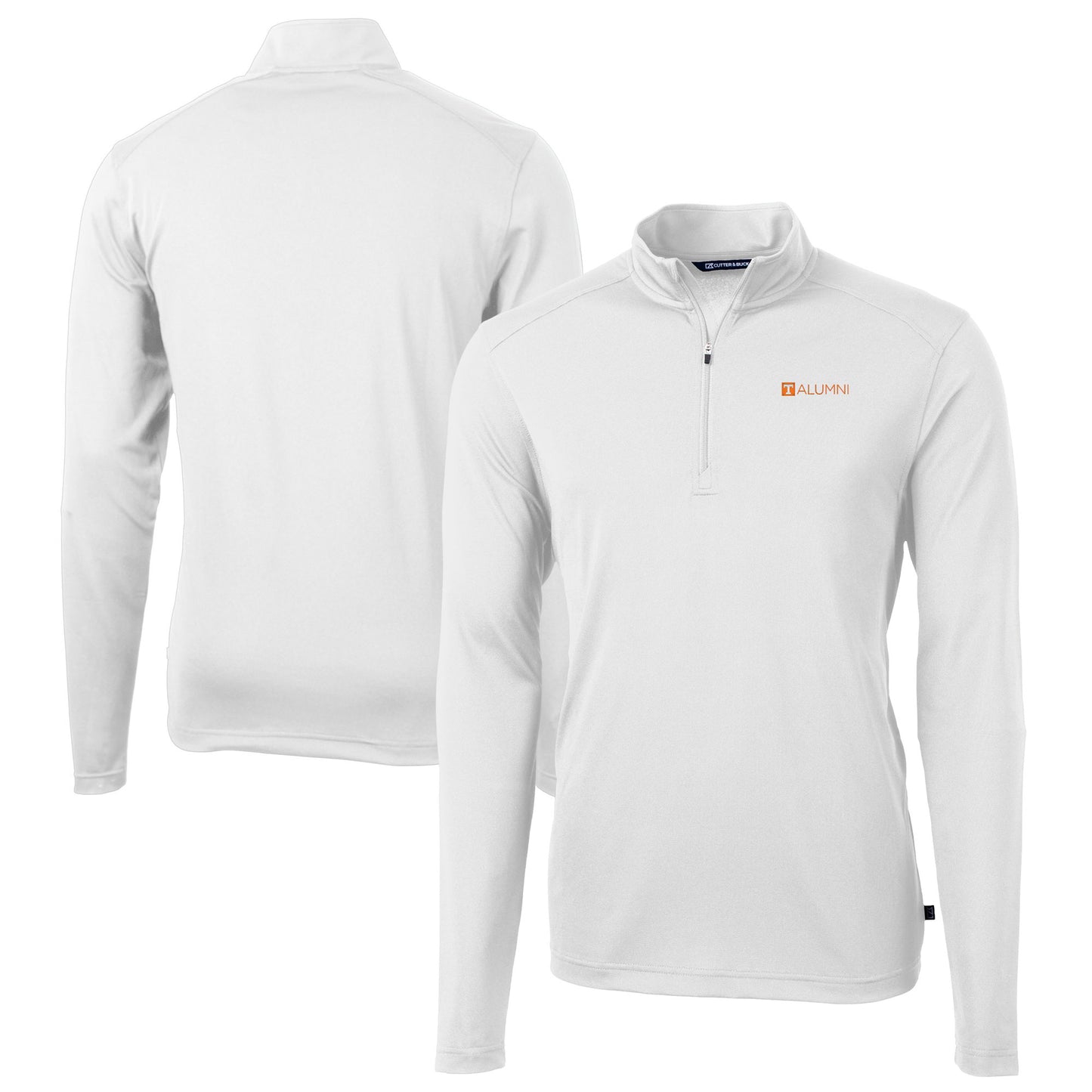 Men's Cutter & Buck White Tennessee Volunteers Alumni Logo Virtue Eco Pique Recycled Quarter-Zip Pullover Top