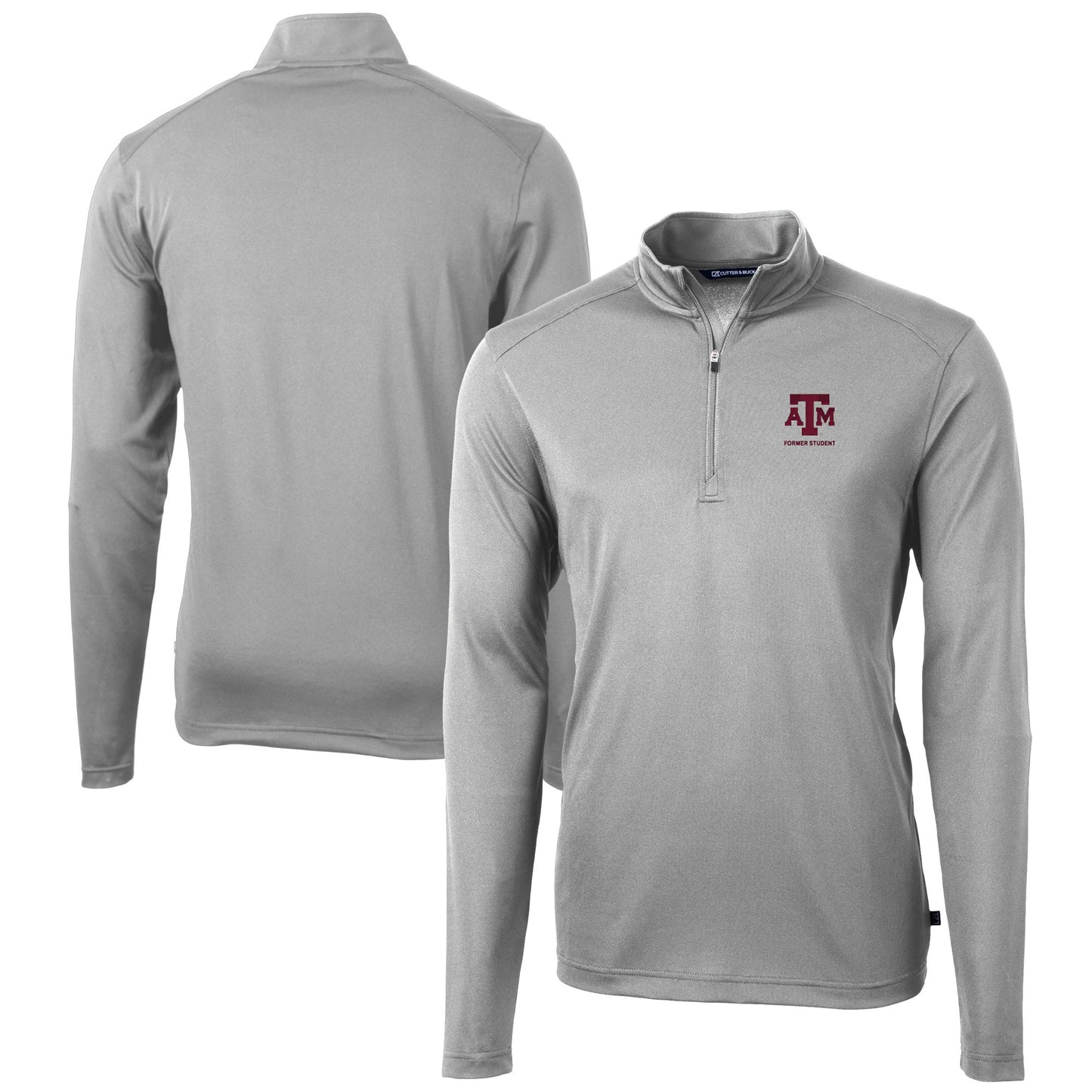 Men's Cutter & Buck Gray Texas A&M Aggies Alumni Logo Virtue Eco Pique Recycled Quarter-Zip Pullover Top