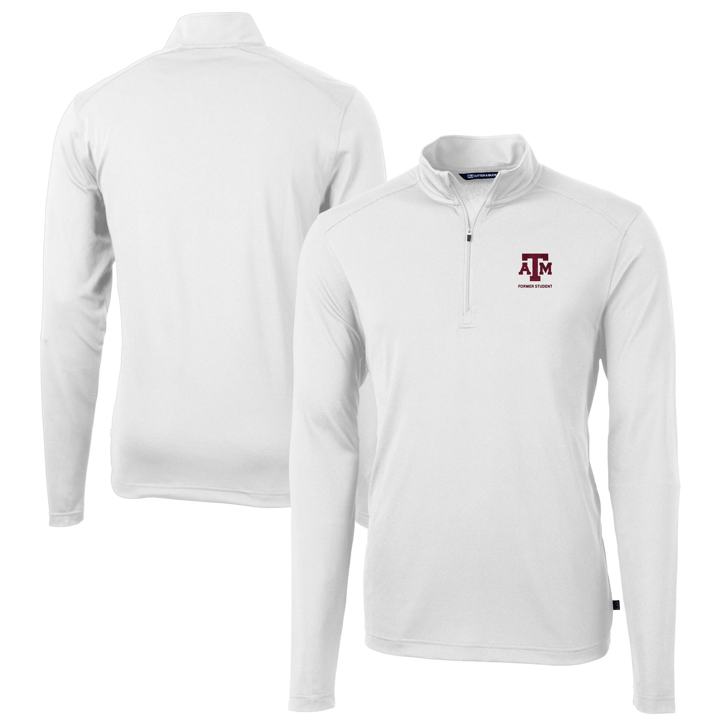 Men's Cutter & Buck White Texas A&M Aggies Alumni Logo Virtue Eco Pique Recycled Quarter-Zip Pullover Top