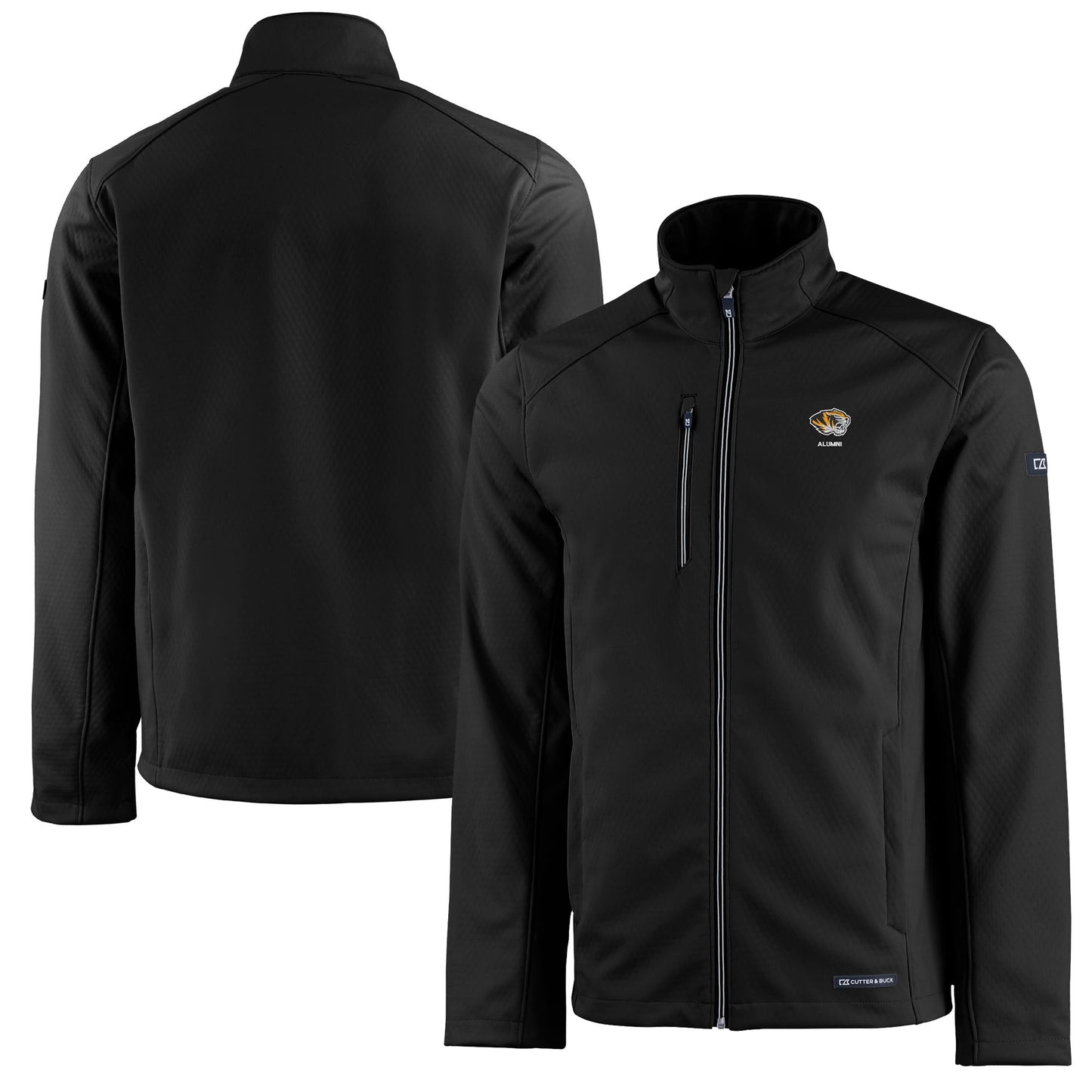 Men's Cutter & Buck Black Missouri Tigers Alumni Logo Evoke Eco Softshell Recycled Full-Zip Jacket