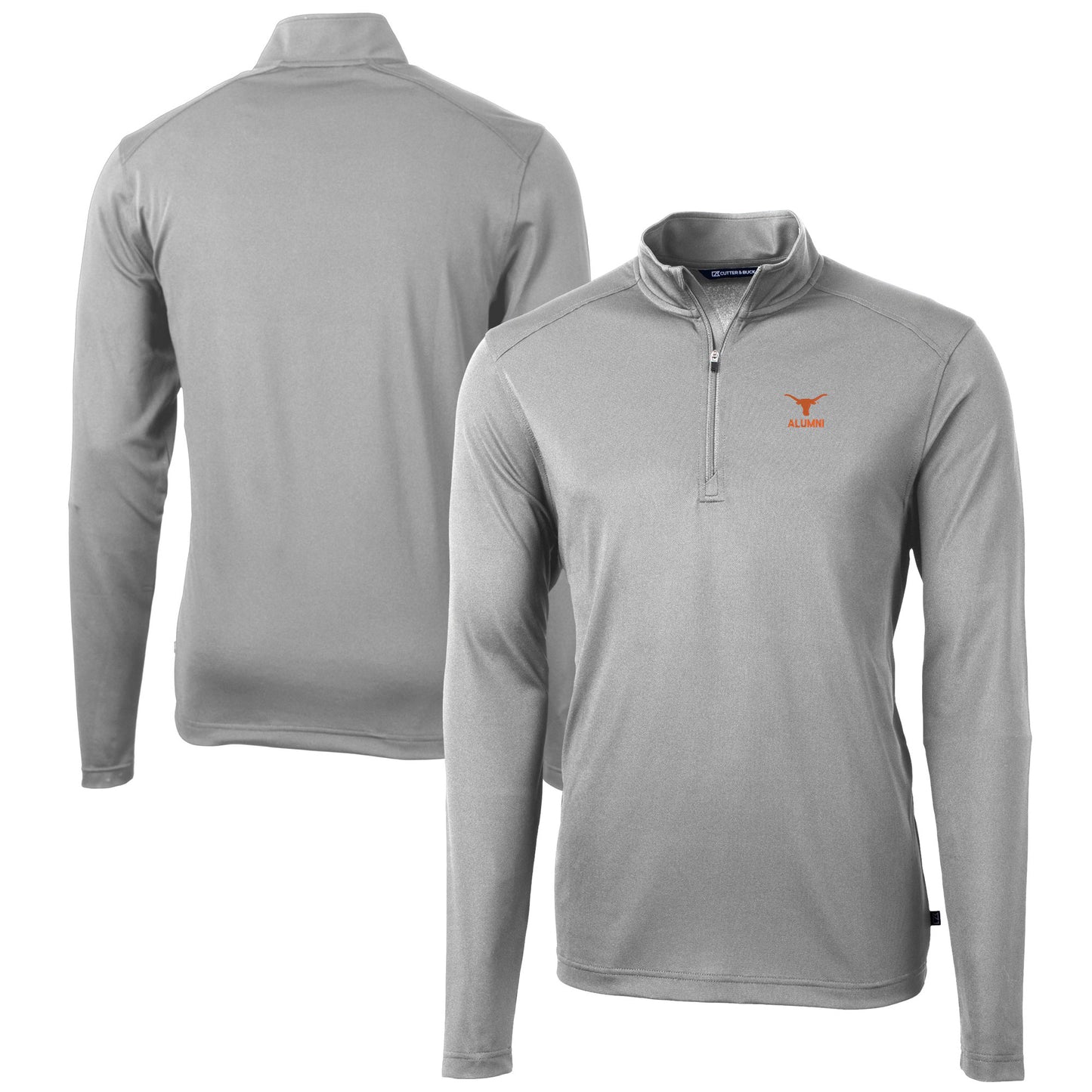 Men's Cutter & Buck Gray Texas Longhorns Alumni Logo Virtue Eco Pique Recycled Quarter-Zip Pullover Top