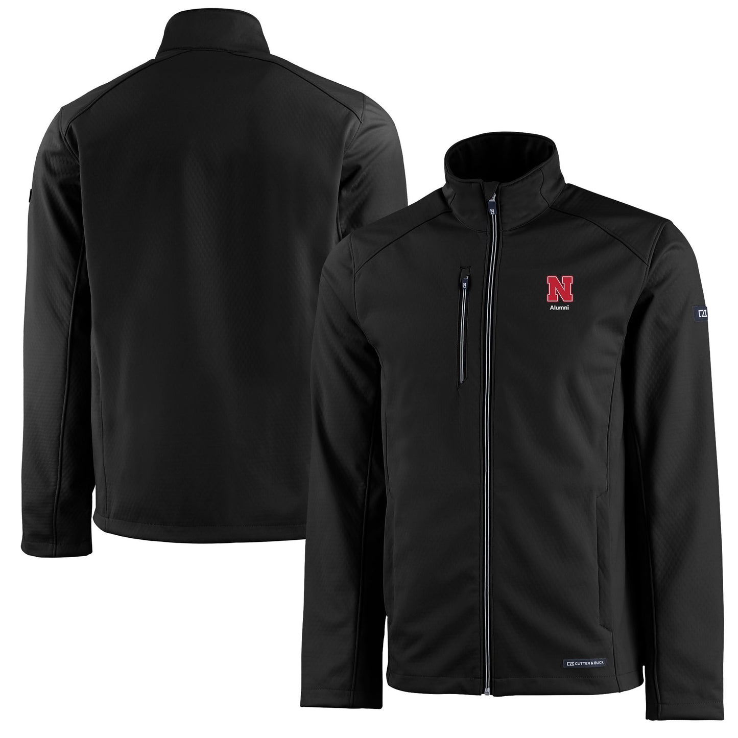 Men's Cutter & Buck Black Nebraska Huskers Alumni Logo Evoke Eco Softshell Recycled Full-Zip Jacket