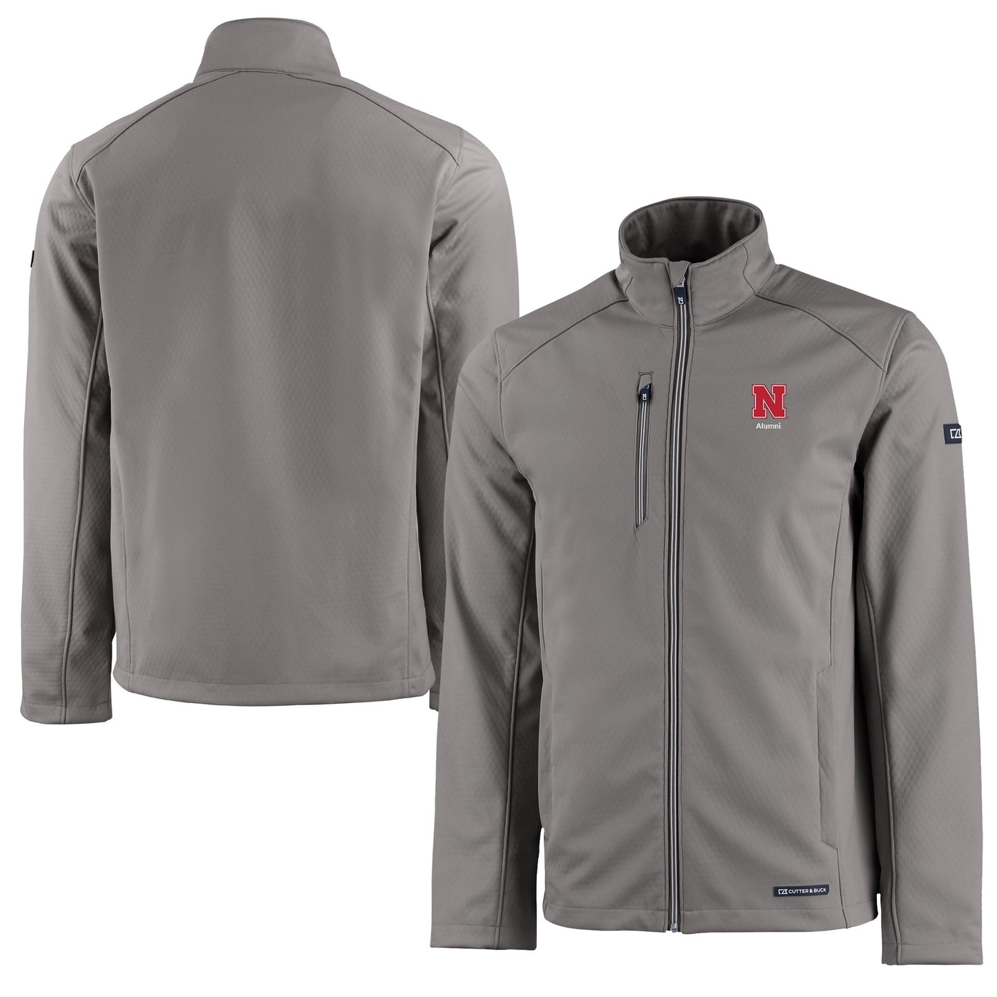 Men's Cutter & Buck Gray Nebraska Huskers Alumni Logo Evoke Eco Softshell Recycled Full-Zip Jacket