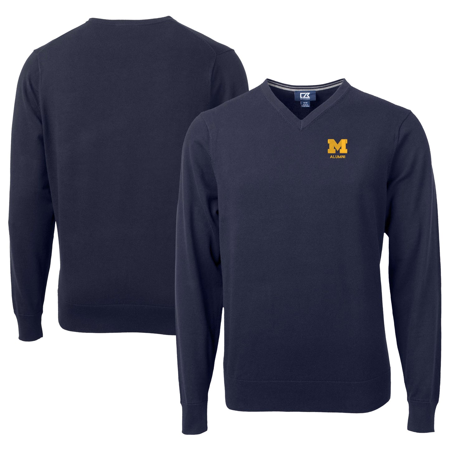 Men's Cutter & Buck Navy Michigan Wolverines Alumni Logo Lakemont Tri-Blend V-Neck Pullover Sweater