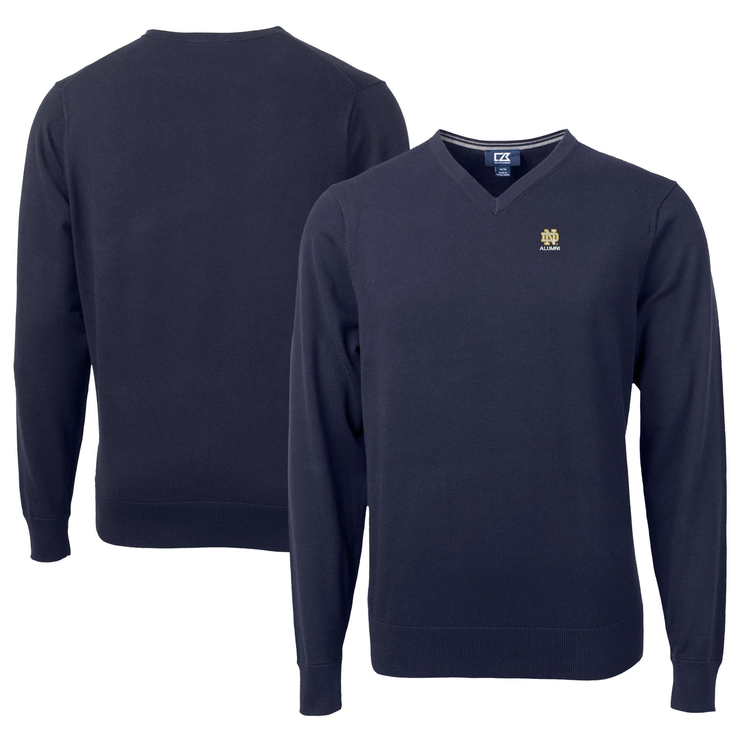 Men's Cutter & Buck Navy Notre Dame Fighting Irish Alumni Logo Lakemont Tri-Blend V-Neck Pullover Sweater