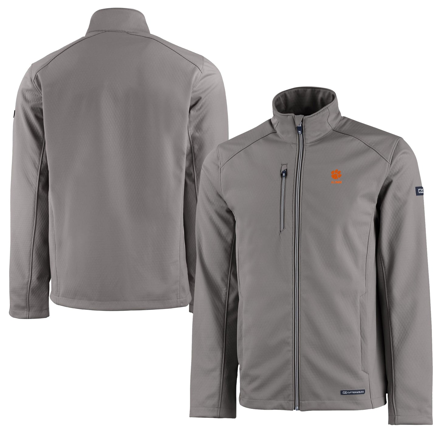 Men's Cutter & Buck Gray Clemson Tigers Alumni Logo Evoke Eco Softshell Recycled Full-Zip Jacket