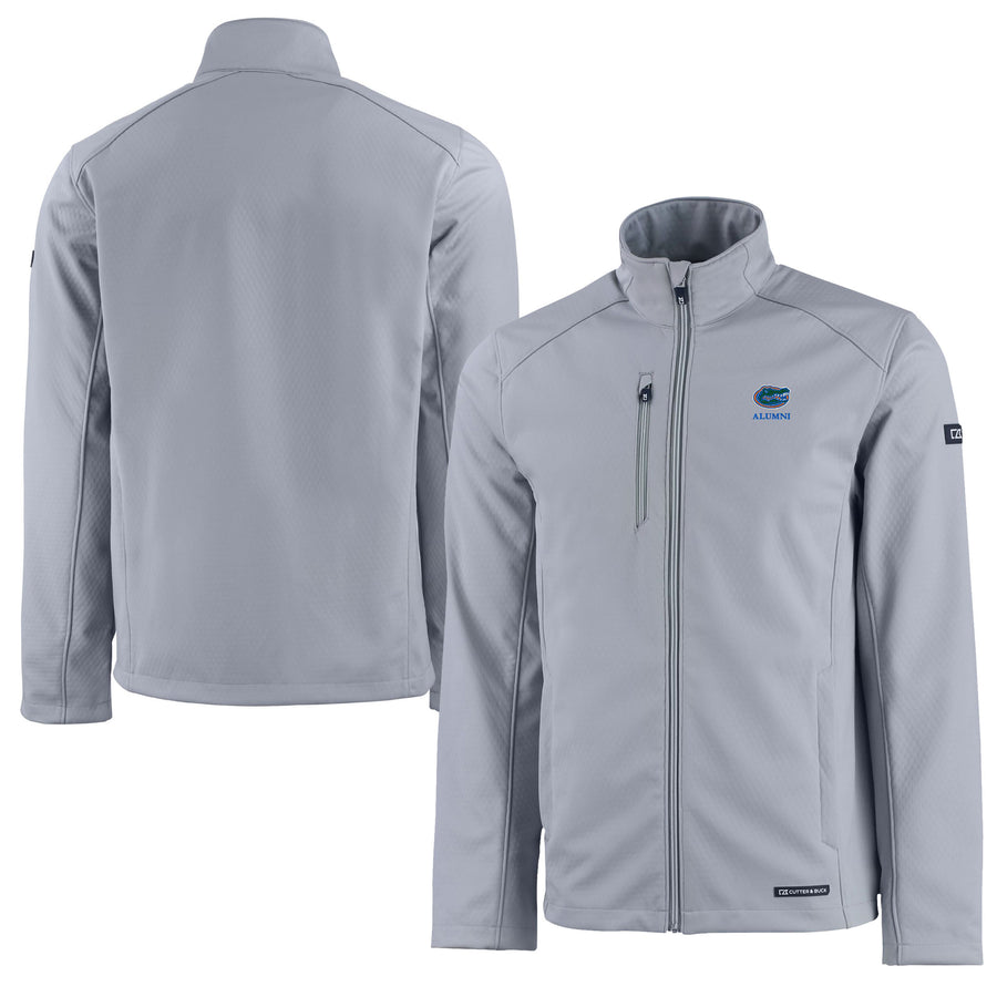 Men's Cutter & Buck Gray Florida Gators Alumni Logo Evoke Eco Softshell Recycled Full-Zip Jacket