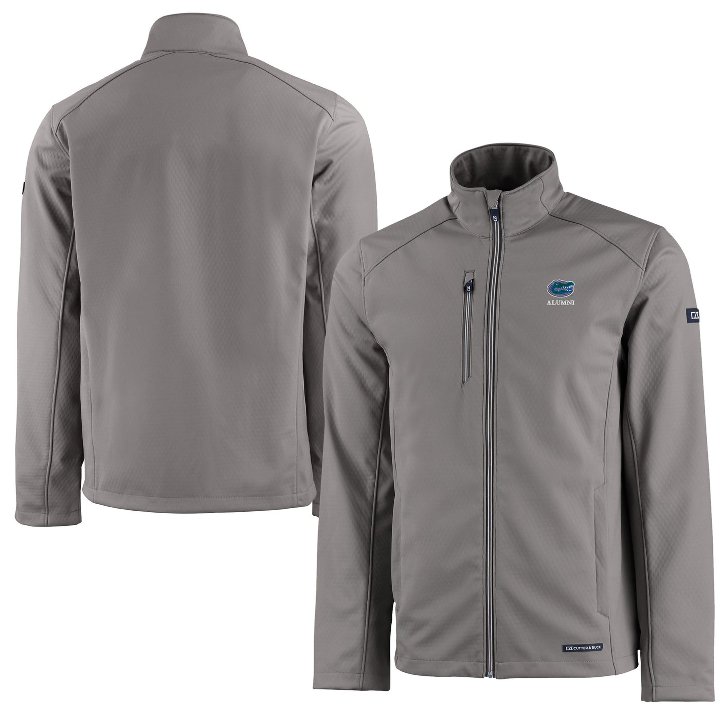 Men's Cutter & Buck Gray Florida Gators Alumni Logo Evoke Eco Softshell Recycled Full-Zip Jacket