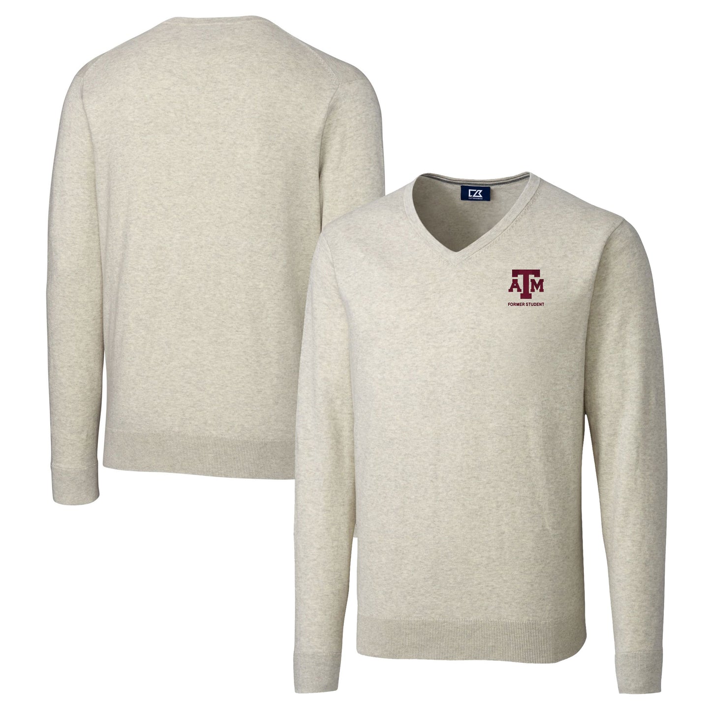Men's Cutter & Buck Oatmeal Texas A&M Aggies Alumni Logo Lakemont Tri-Blend V-Neck Pullover Sweater