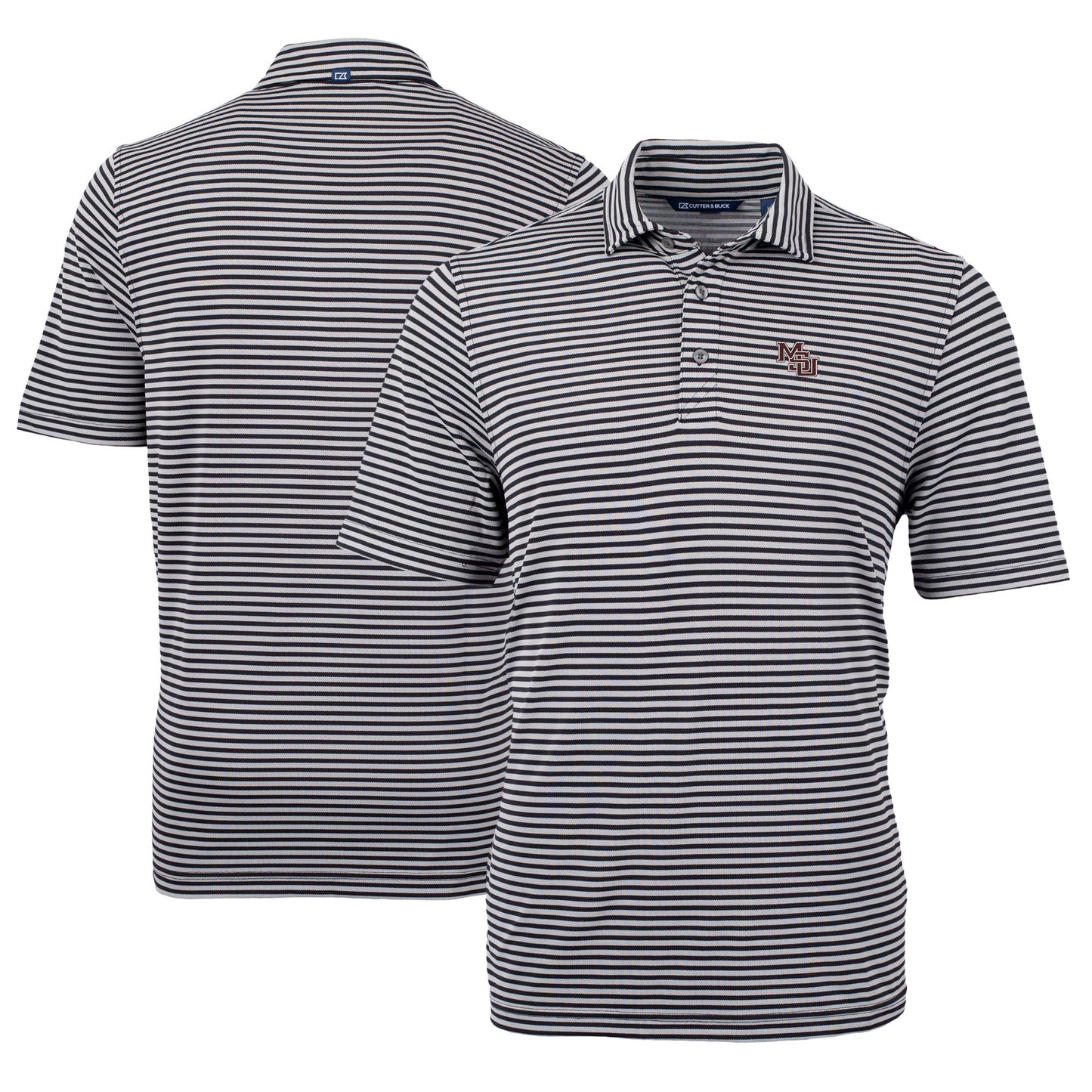 Men's Cutter & Buck Black Mississippi State Bulldogs Vault Logo Virtue Eco Pique Stripe Recycled Polo