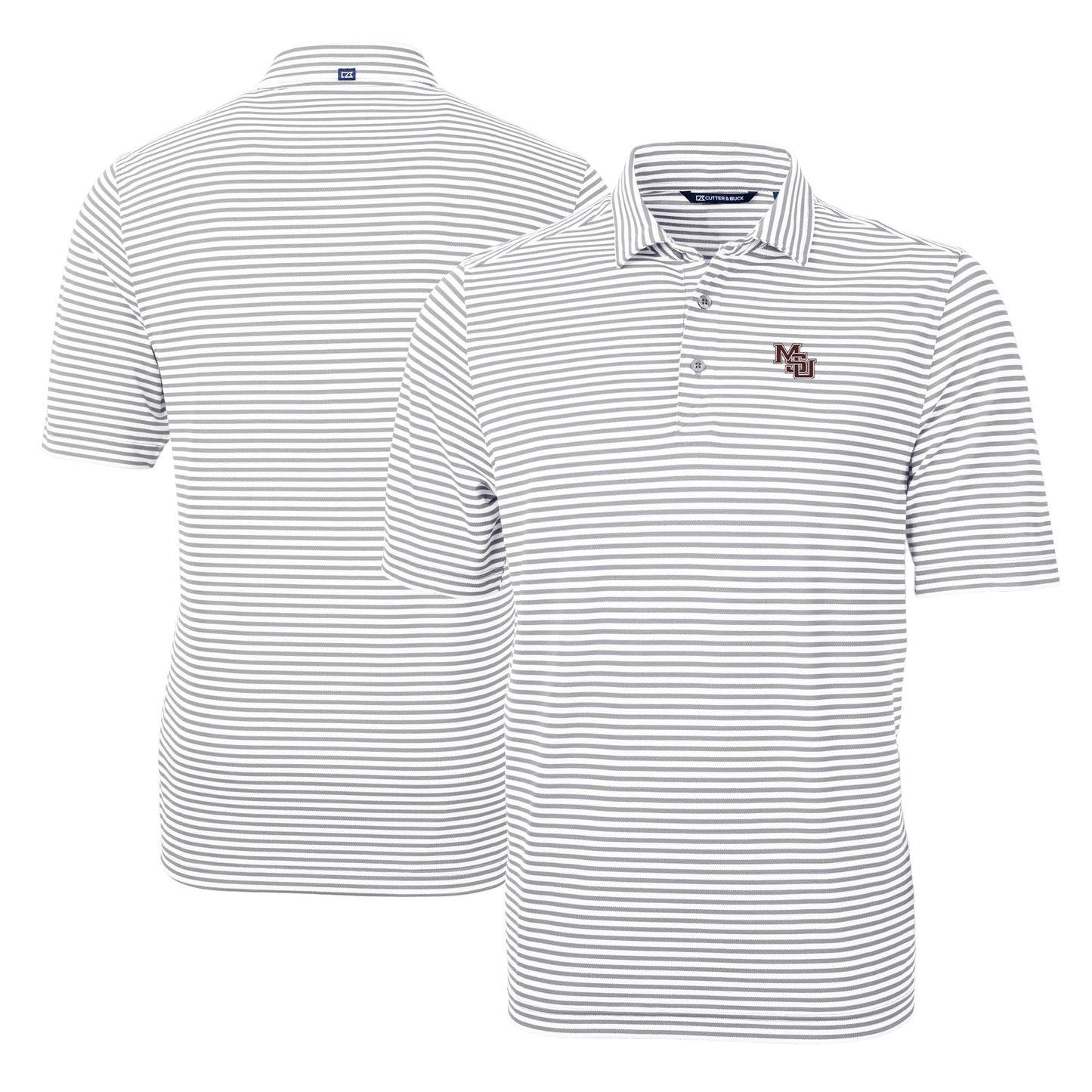 Men's Cutter & Buck Gray Mississippi State Bulldogs Vault Logo Virtue Eco Pique Stripe Recycled Polo