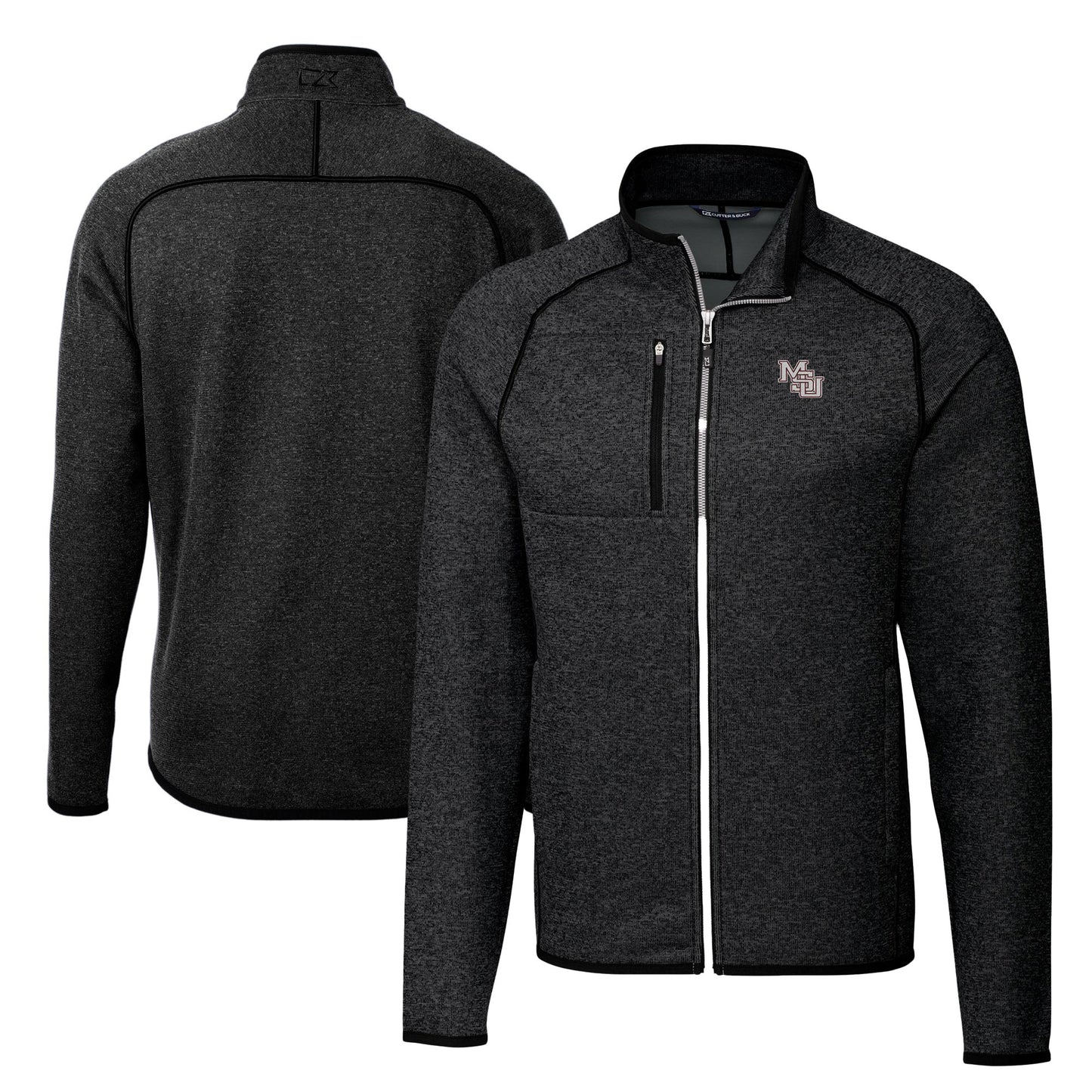 Men's Cutter & Buck Heather Charcoal Mississippi State Bulldogs Vault Mainsail Sweater-Knit Full-Zip Jacket