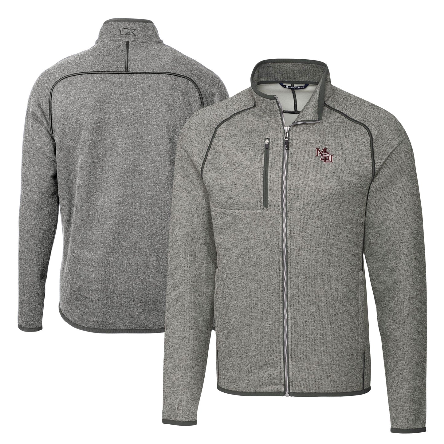 Men's Cutter & Buck Heather Gray Mississippi State Bulldogs Vault Mainsail Sweater-Knit Full-Zip Jacket
