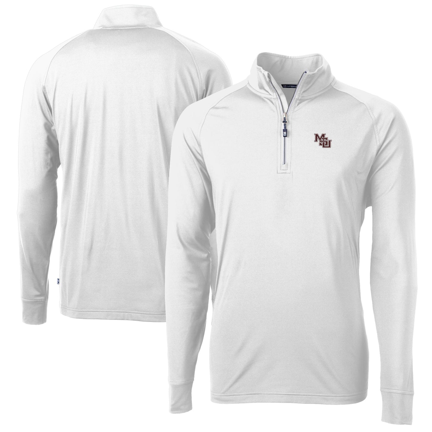 Men's Cutter & Buck White Mississippi State Bulldogs Vault Adapt Eco Knit Stretch Recycled Mens Quarter-Zip Pullover Top