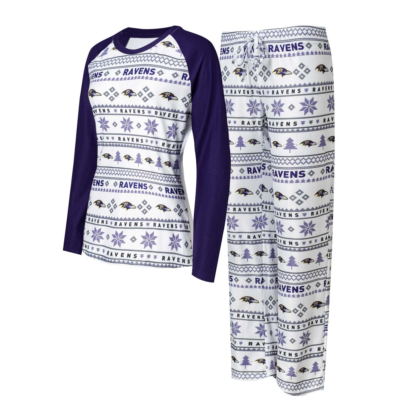 Women's Concepts Sport White/Purple Baltimore Ravens Tinsel Raglan Long Sleeve T-Shirt & Pants Sleep Set