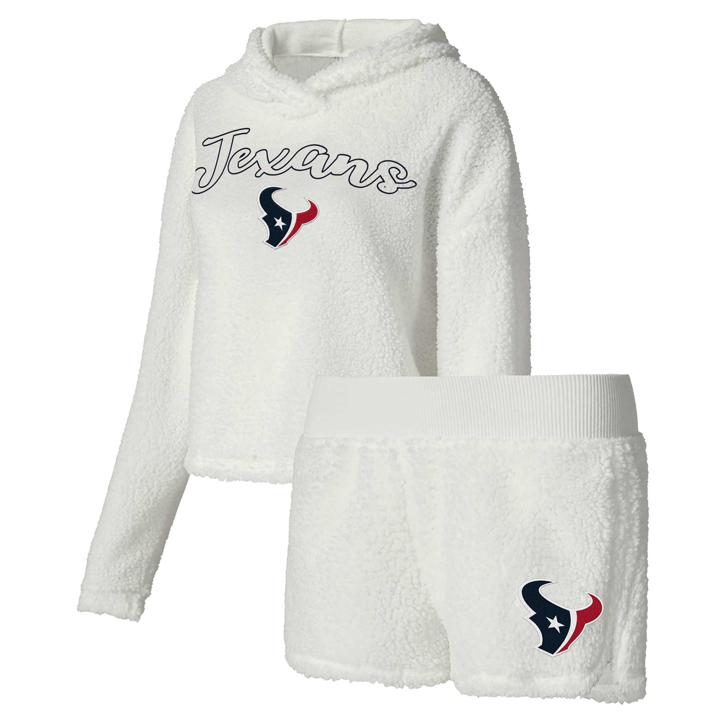 Women's Concepts Sport White Houston Texans Fluffy Pullover Sweatshirt & Shorts Sleep Set