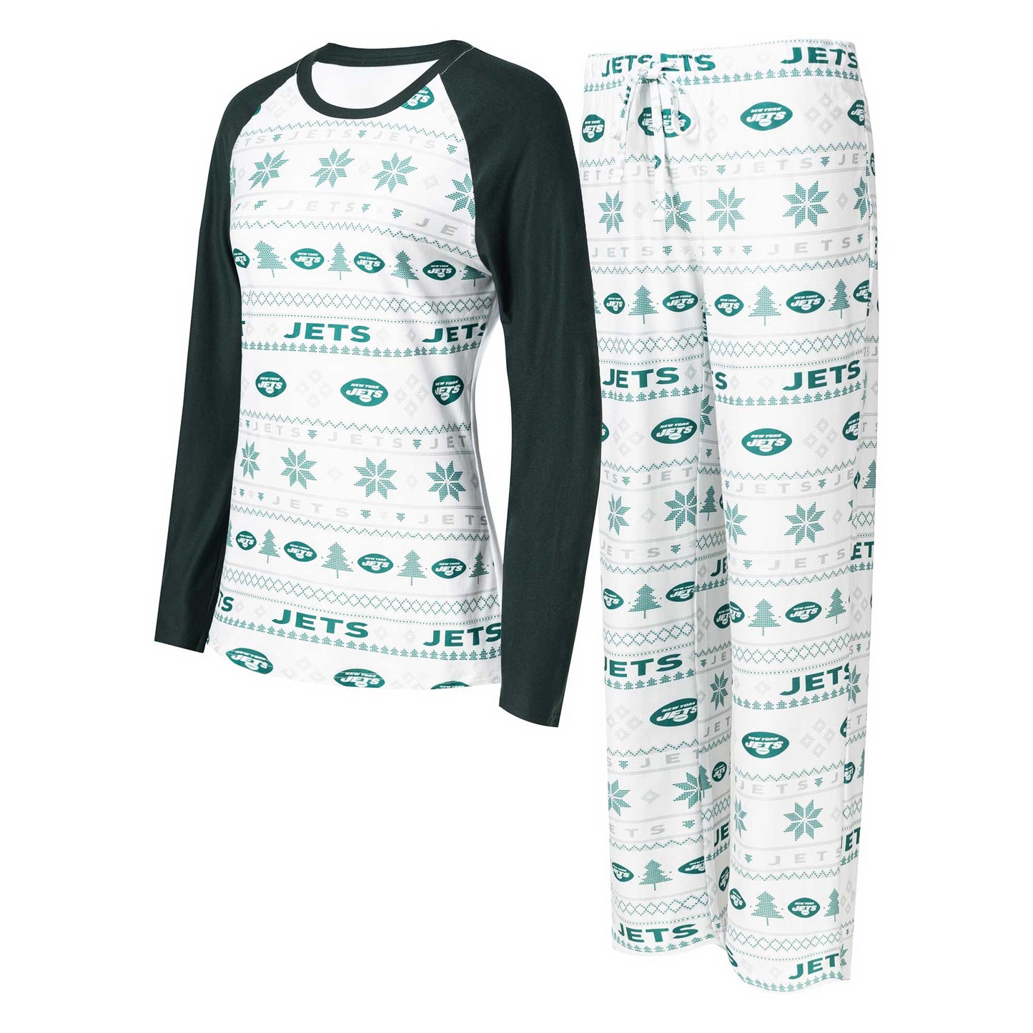 Women's Concepts Sport White/Green New York Jets Tinsel Raglan Long Sleeve T-Shirt & Pants Sleep Set