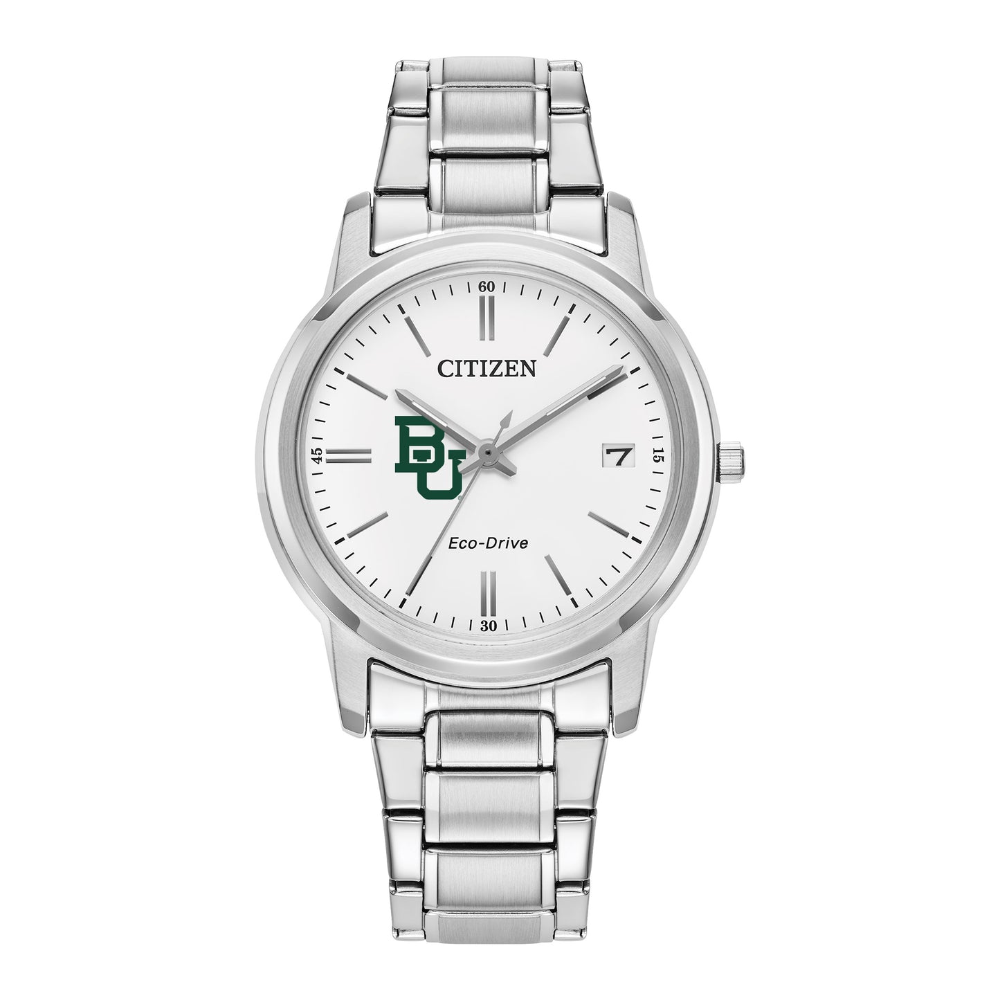 Women's Citizen Watch Silver Baylor Bears Eco-Drive White Dial Stainless Steel Watch