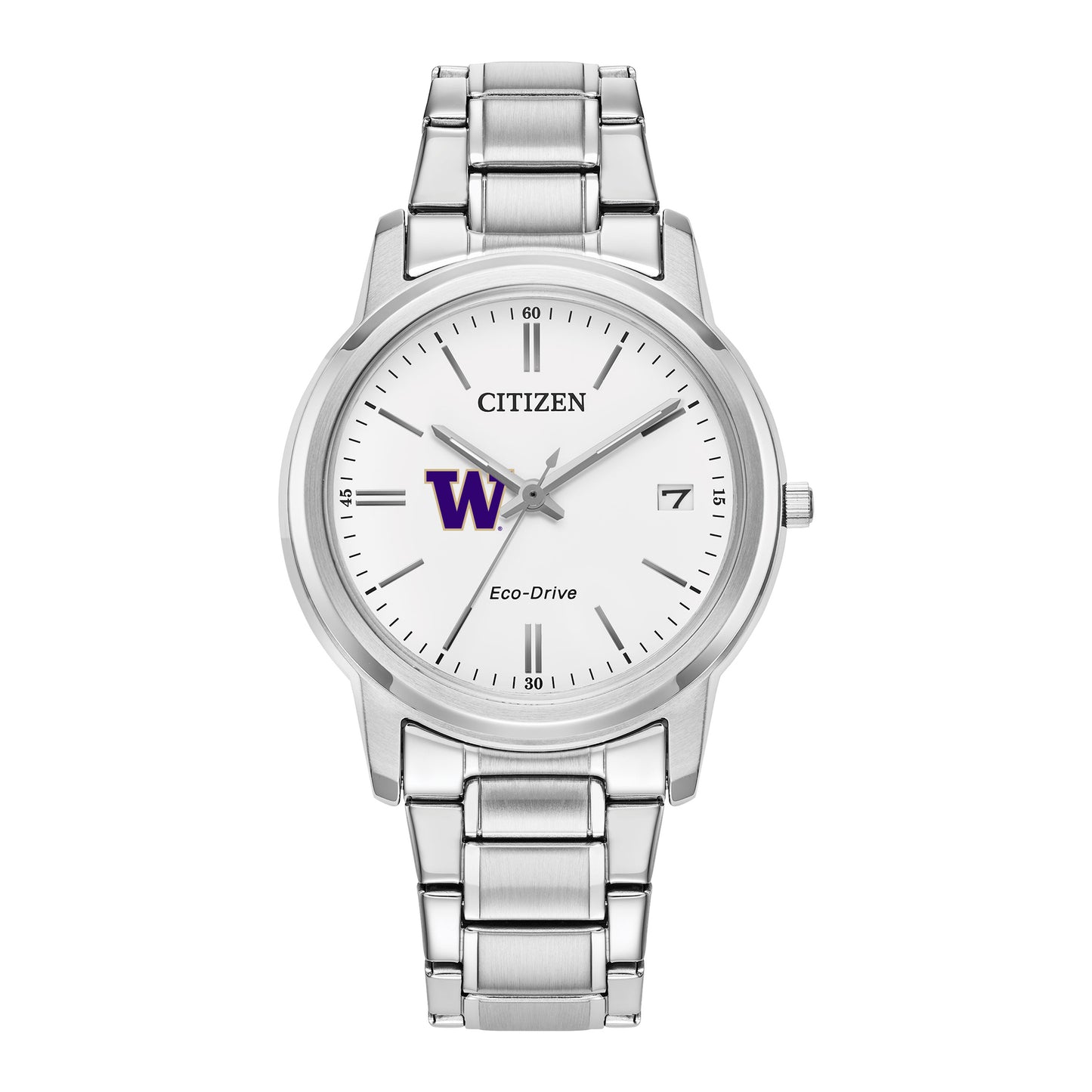 Women's Citizen Watch Silver Washington Huskies Eco-Drive White Dial Stainless Steel Watch