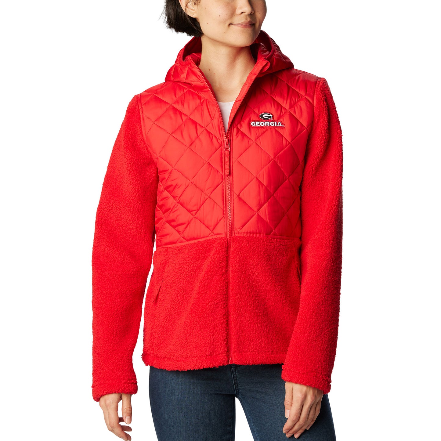Women's Columbia Red Georgia Bulldogs Crested Peak Sherpa Full-Zip Jacket