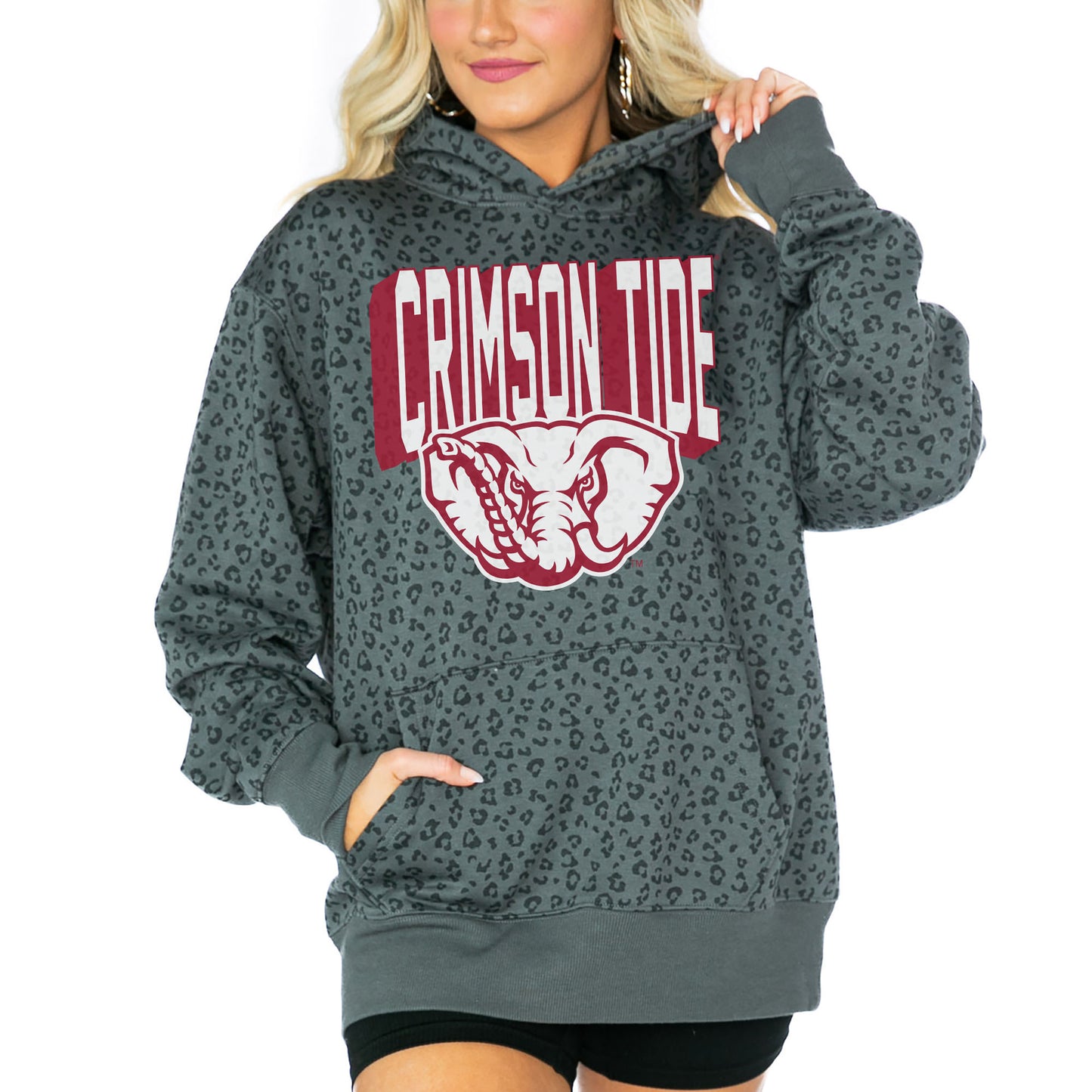 Women's Gameday Couture Black Alabama Crimson Tide Running Wild Leopard Print Pullover Hoodie