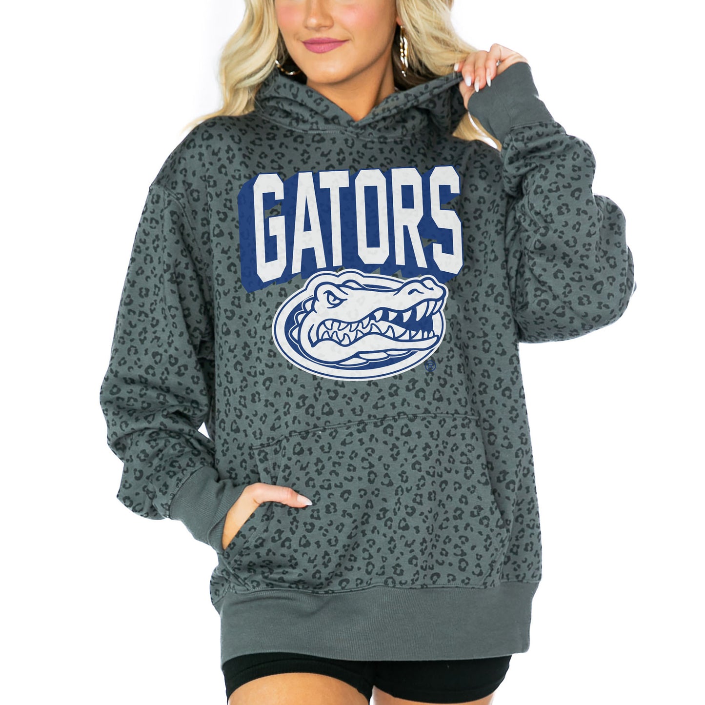 Women's Gameday Couture Black Florida Gators Running Wild Leopard Print Pullover Hoodie