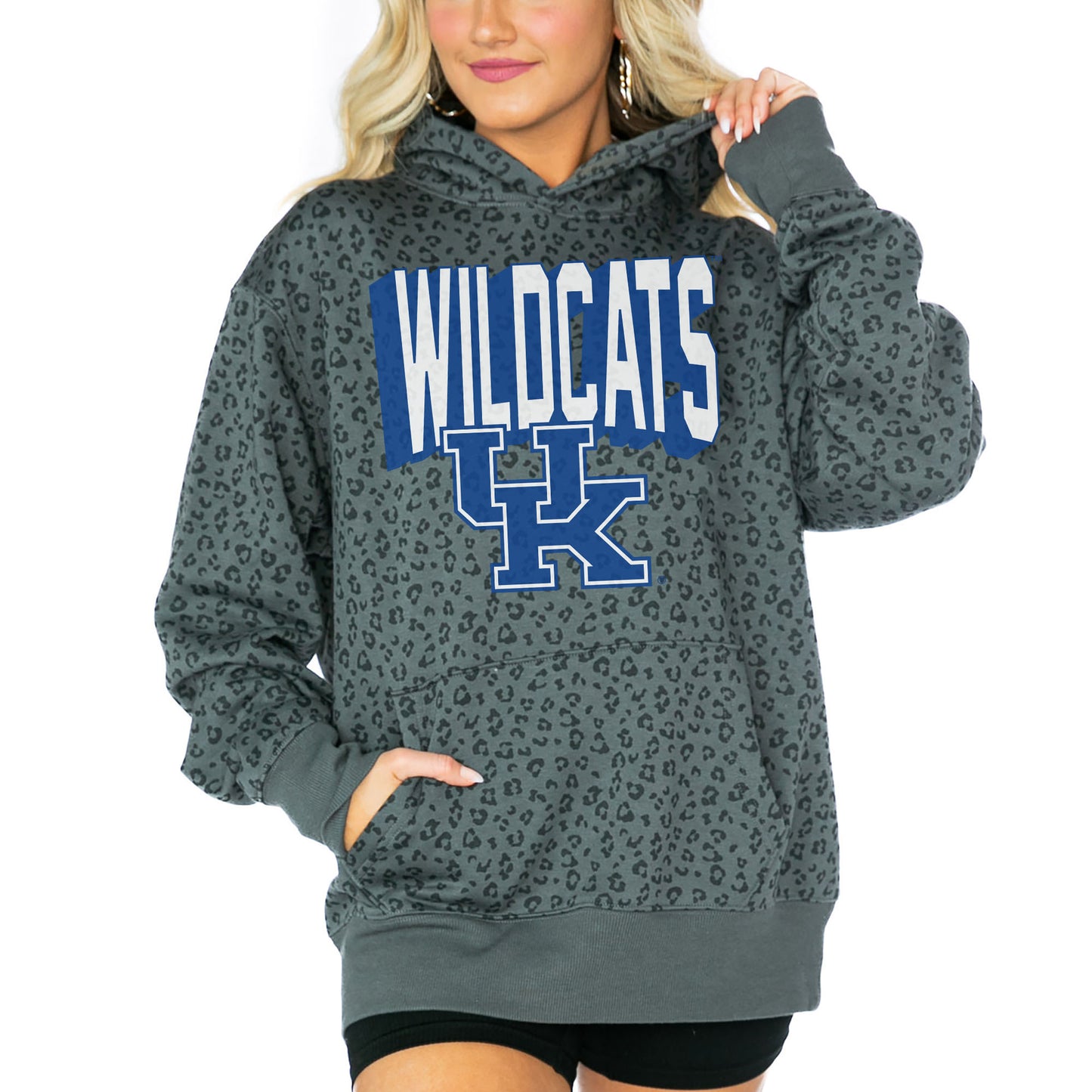 Women's Gameday Couture Black Kentucky Wildcats Running Wild Leopard Print Pullover Hoodie