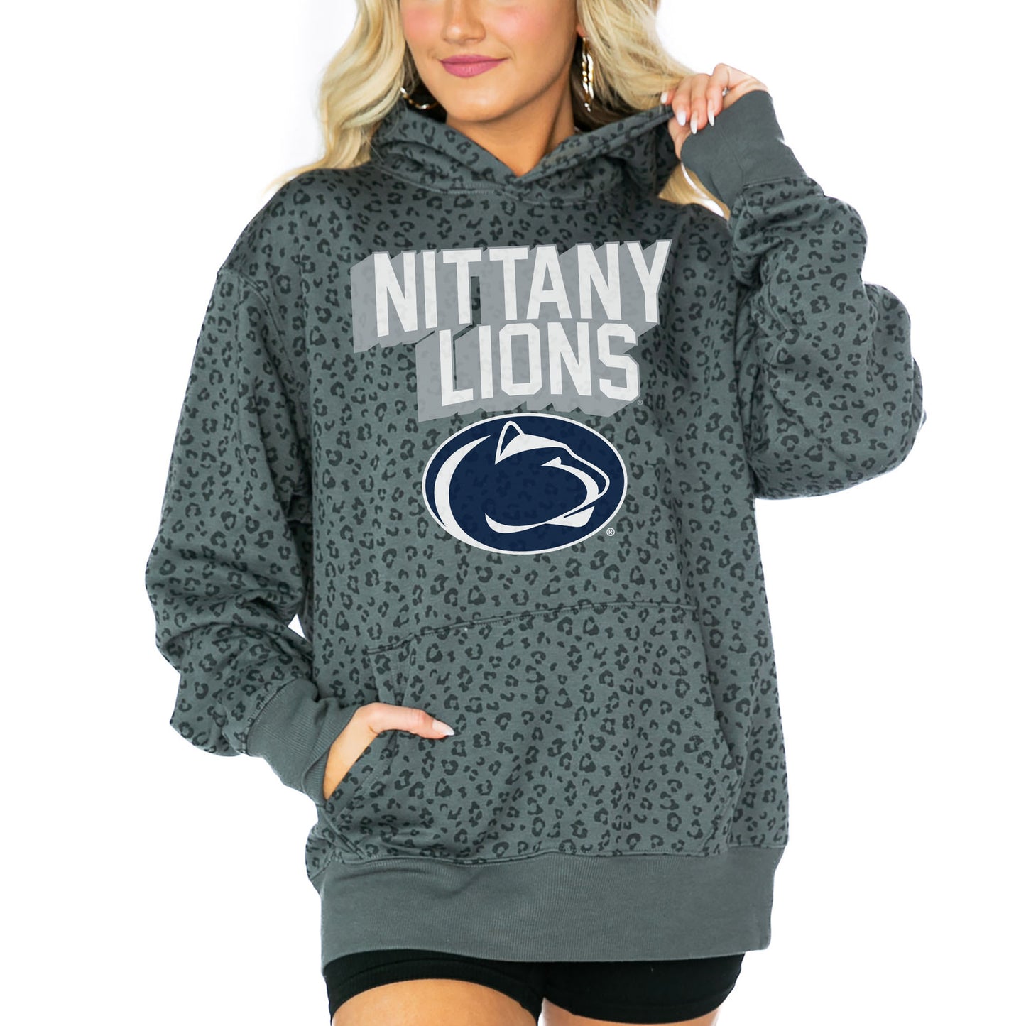 Women's Gameday Couture Black Penn State Nittany Lions Running Wild Leopard Print Pullover Hoodie