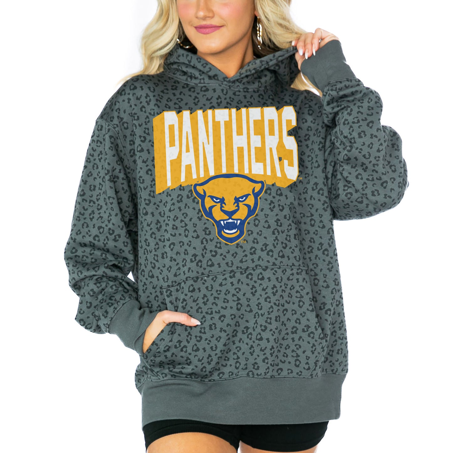 Women's Gameday Couture Black Pitt Panthers Running Wild Leopard Print Pullover Hoodie