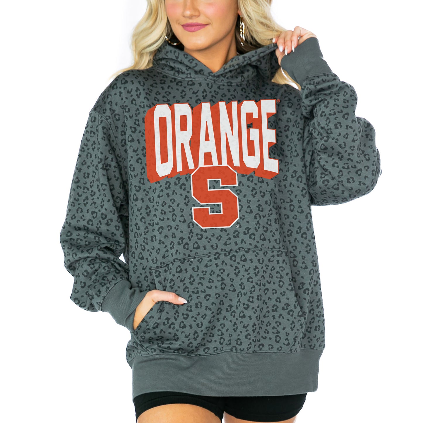 Women's Gameday Couture Black Syracuse Orange Running Wild Leopard Print Pullover Hoodie