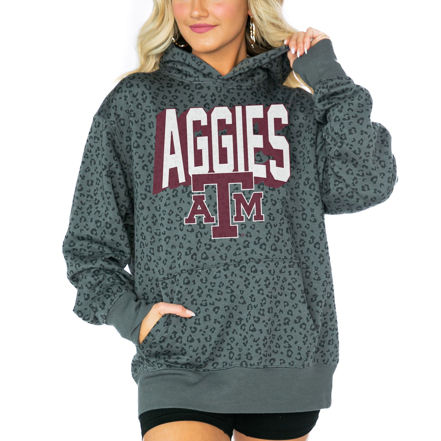 Women's Gameday Couture Black Texas A&M Aggies Running Wild Leopard Print Pullover Hoodie