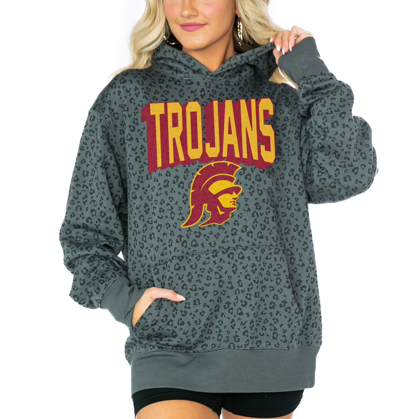 Women's Gameday Couture Black USC Trojans Running Wild Leopard Print Pullover Hoodie