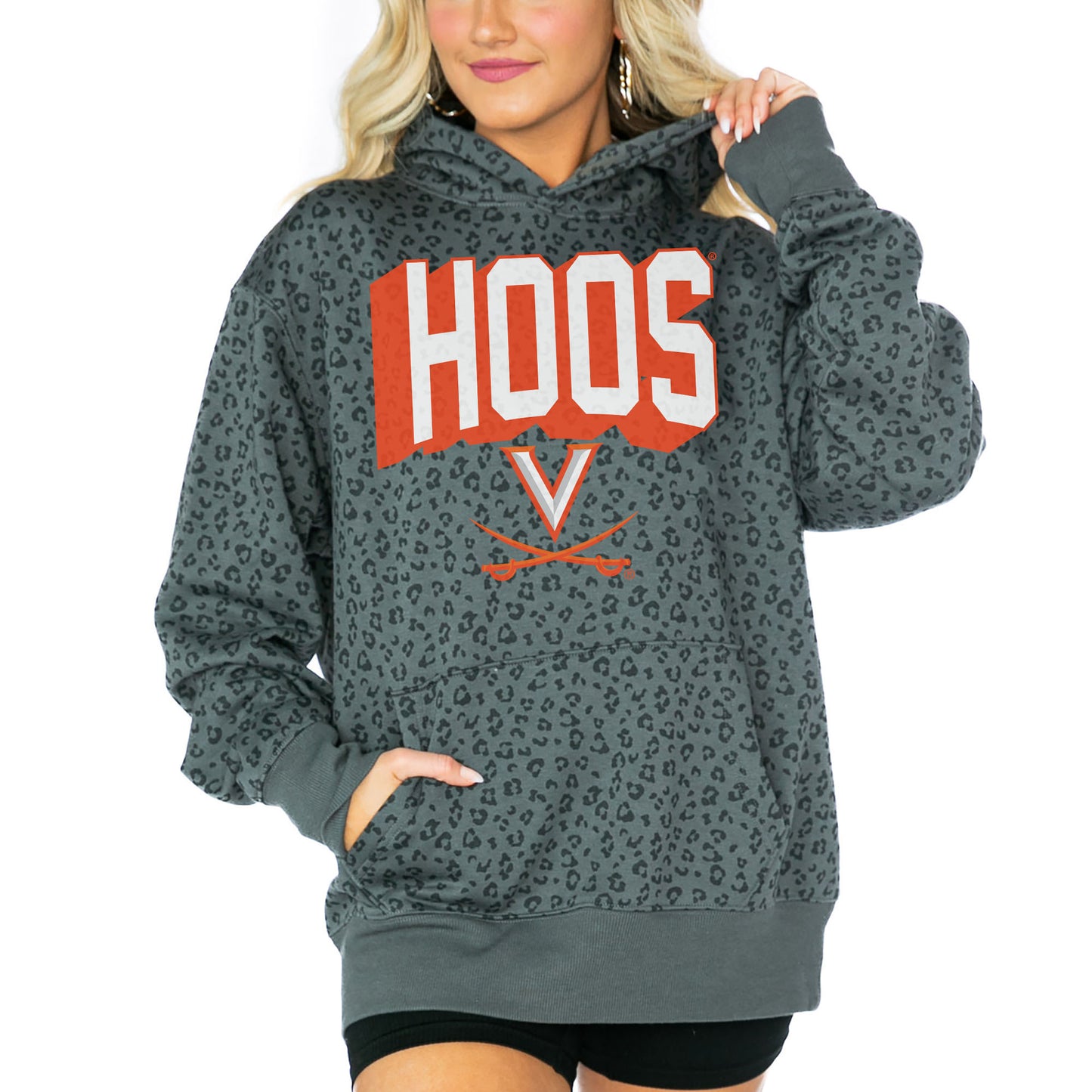 Women's Gameday Couture Black Virginia Cavaliers Running Wild Leopard Print Pullover Hoodie