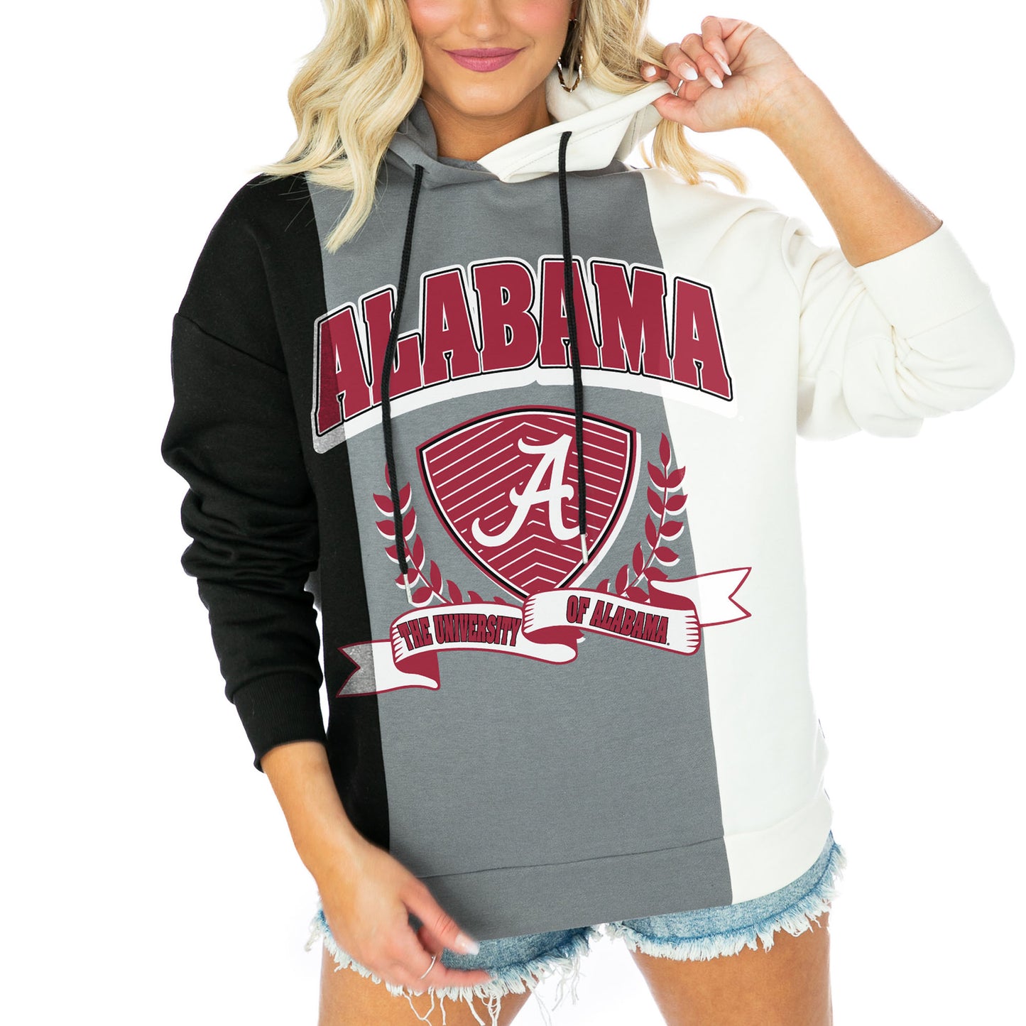 Women's Gameday Couture Black Alabama Crimson Tide Hall Of Fame Color Block Pullover Hoodie