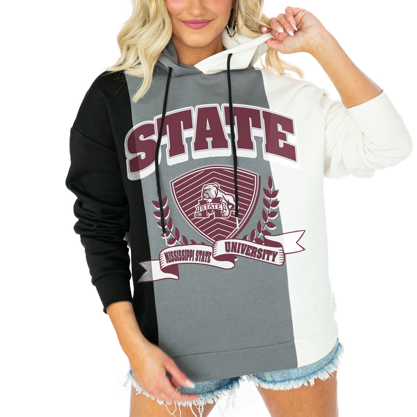Women's Gameday Couture Black Mississippi State Bulldogs Hall Of Fame Color Block Pullover Hoodie