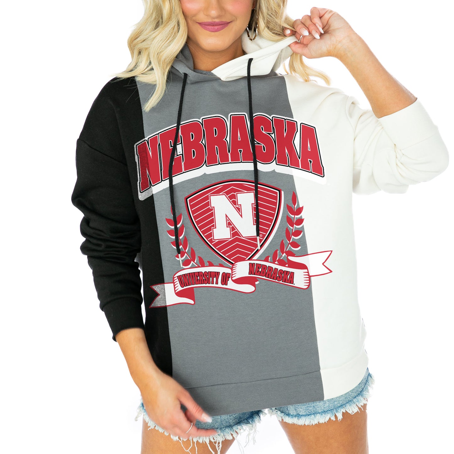 Women's Gameday Couture Black Nebraska Huskers Hall Of Fame Color Block Pullover Hoodie
