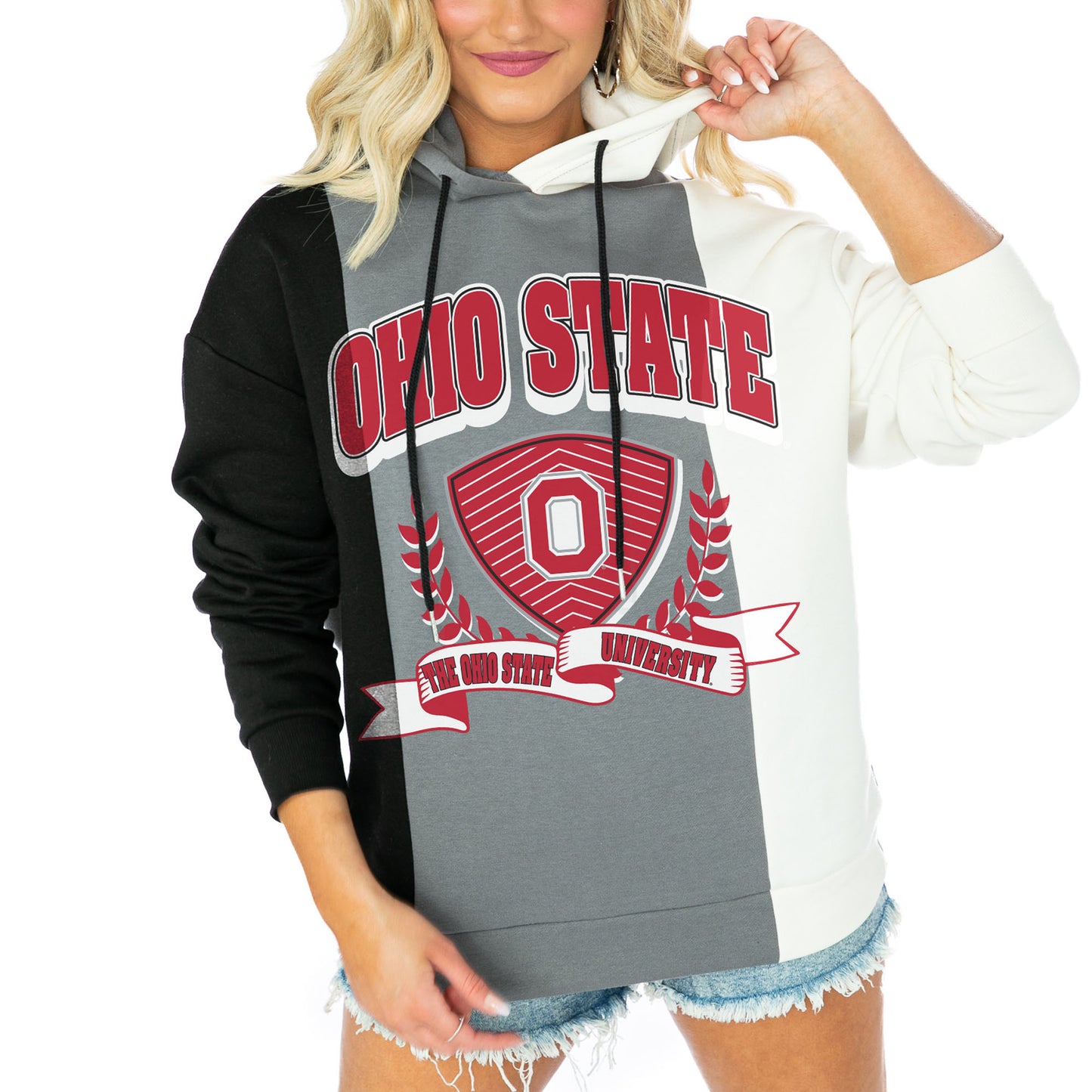 Women's Gameday Couture Black Ohio State Buckeyes Hall Of Fame Color Block Pullover Hoodie