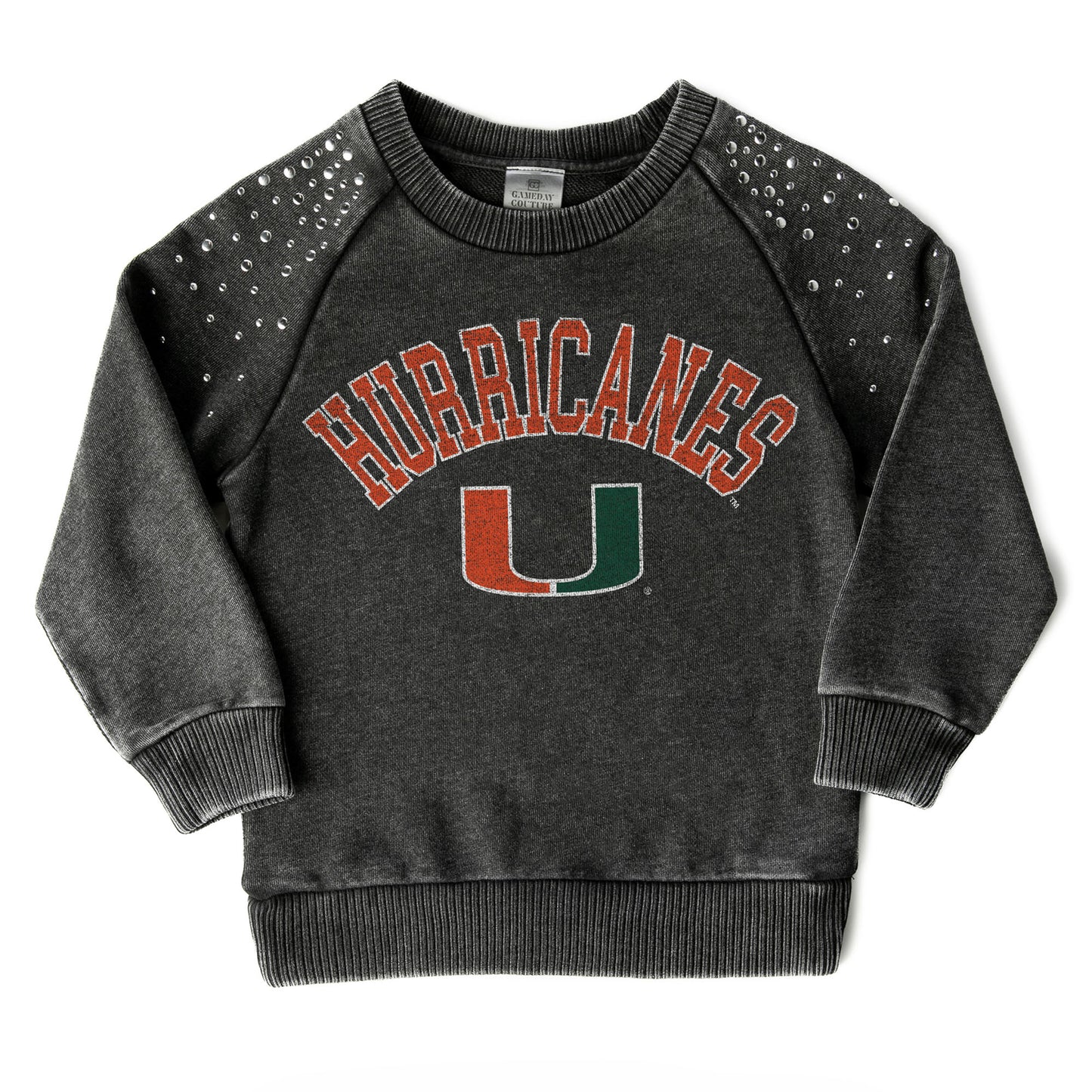 Girls Youth Gameday Couture Charcoal Miami Hurricanes Don't Blink Studded Long Sleeve T-Shirt