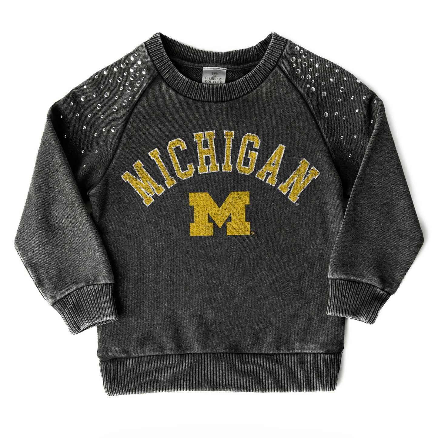 Girls Youth Gameday Couture Charcoal Michigan Wolverines Don't Blink Studded Long Sleeve T-Shirt